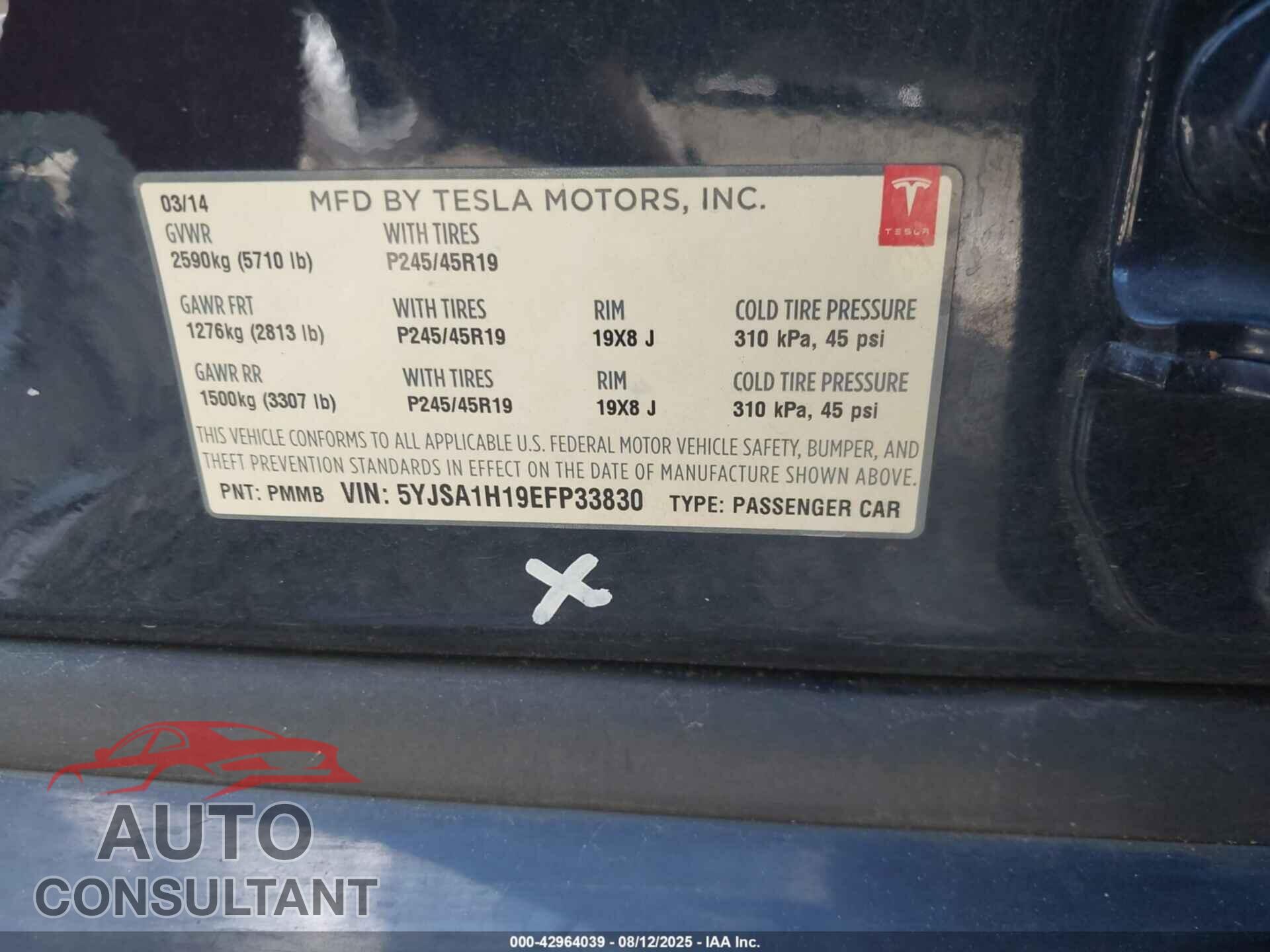 TESLA MODEL S 2014 - 5YJSA1H19EFP33830