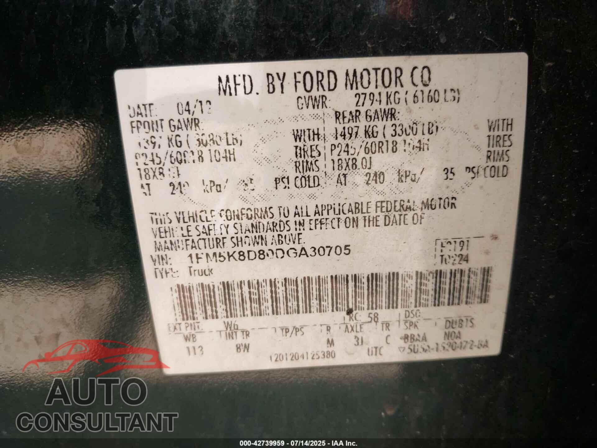 FORD EXPLORER 2013 - 1FM5K8D80DGA30705