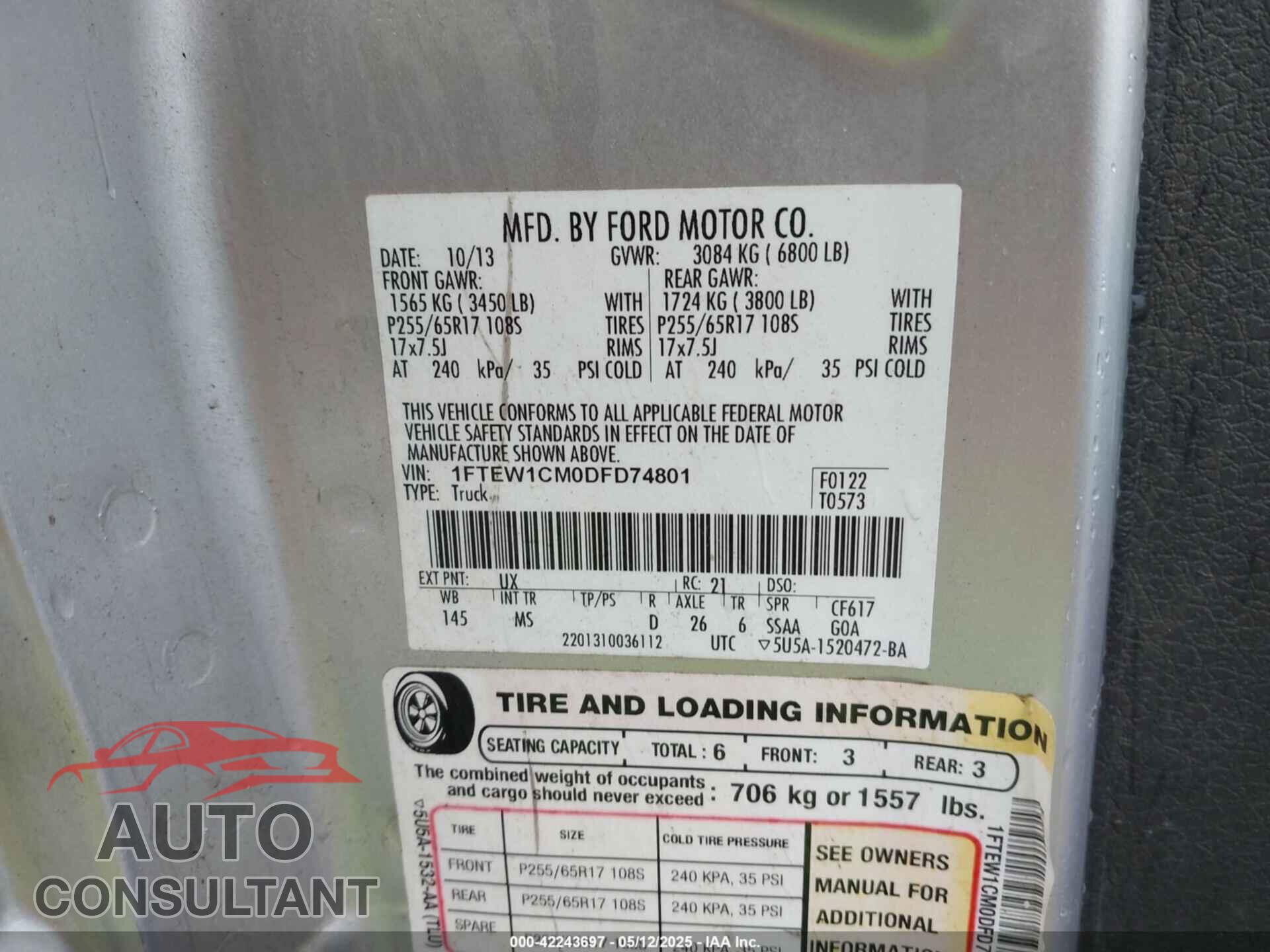 FORD F-150 2013 - 1FTEW1CM0DFD74801