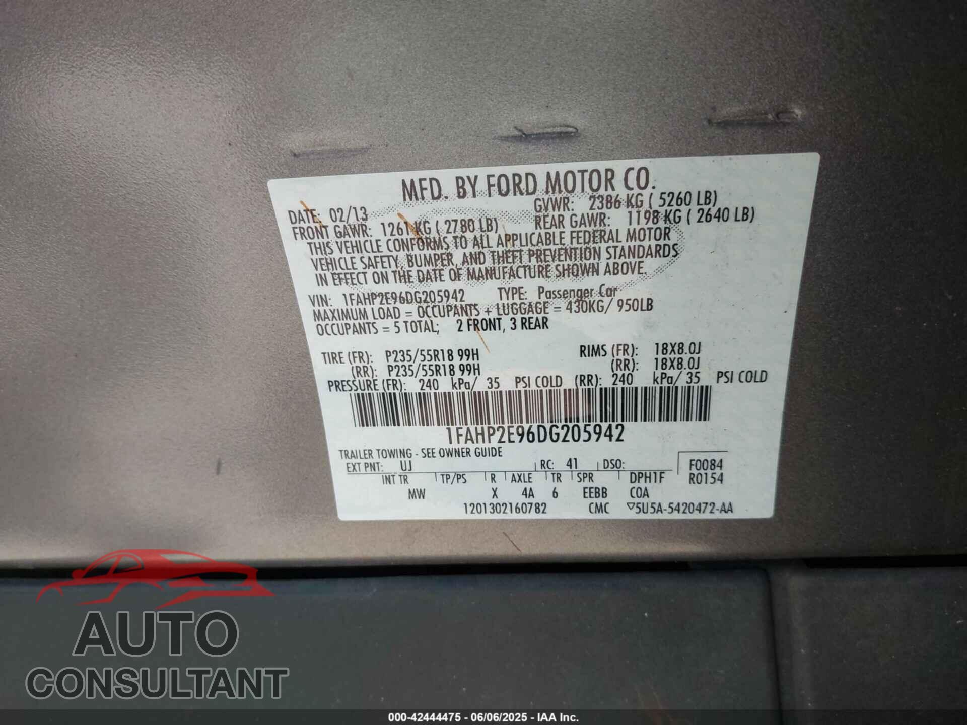 FORD TAURUS 2013 - 1FAHP2E96DG205942