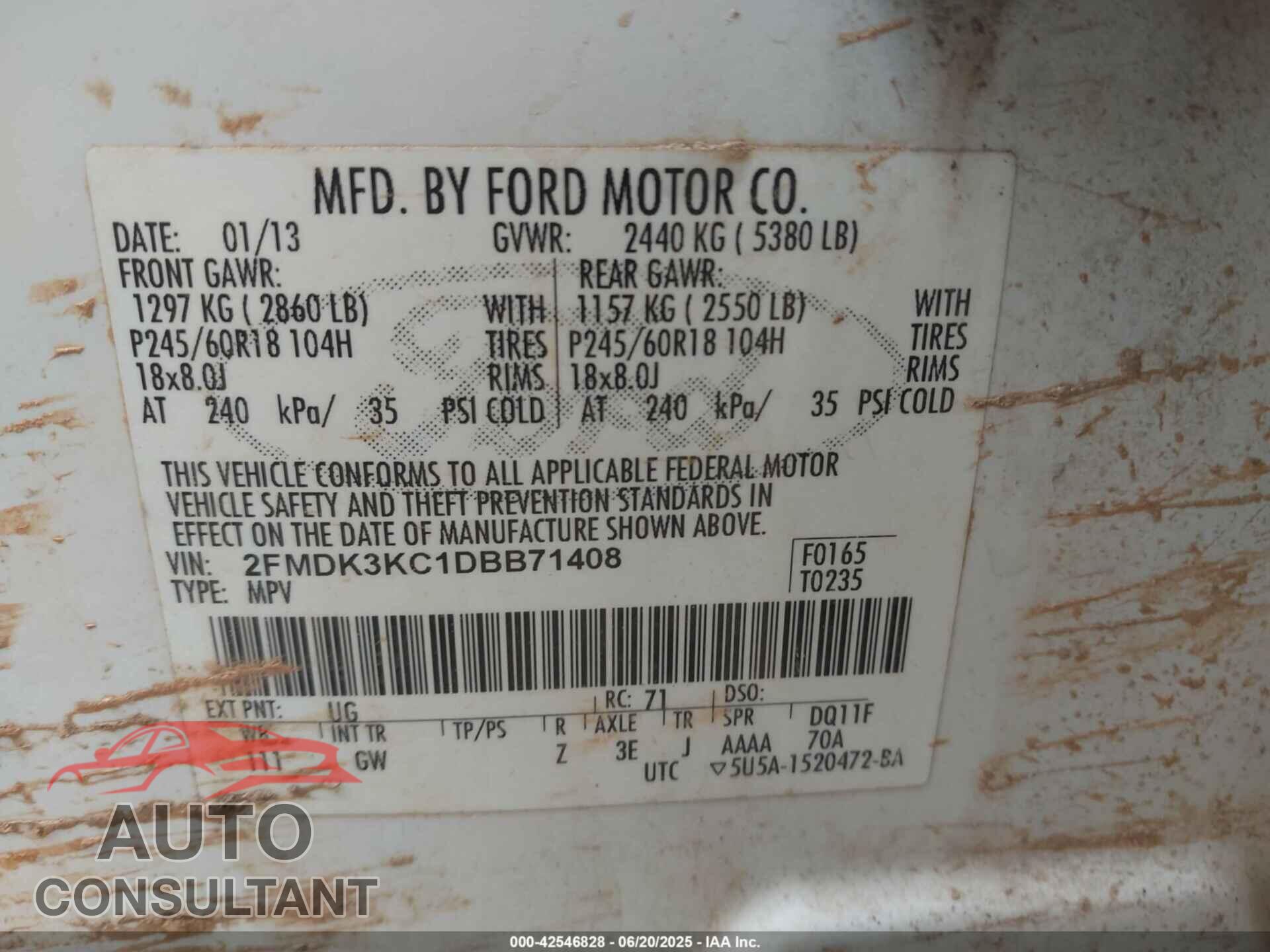 FORD EDGE 2013 - 2FMDK3KC1DBB71408