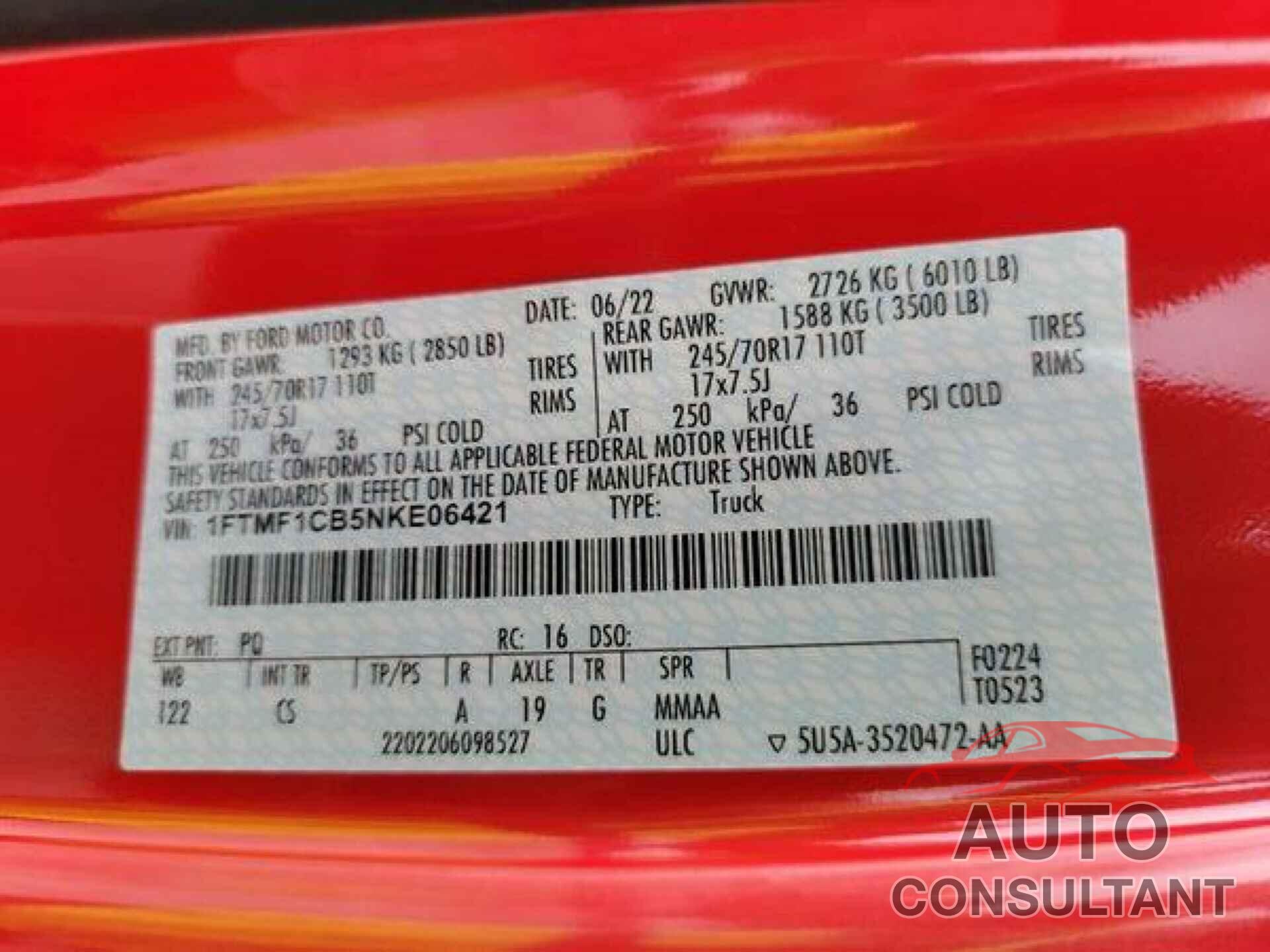 FORD F150 2022 - 1FTMF1CB5NKE06421