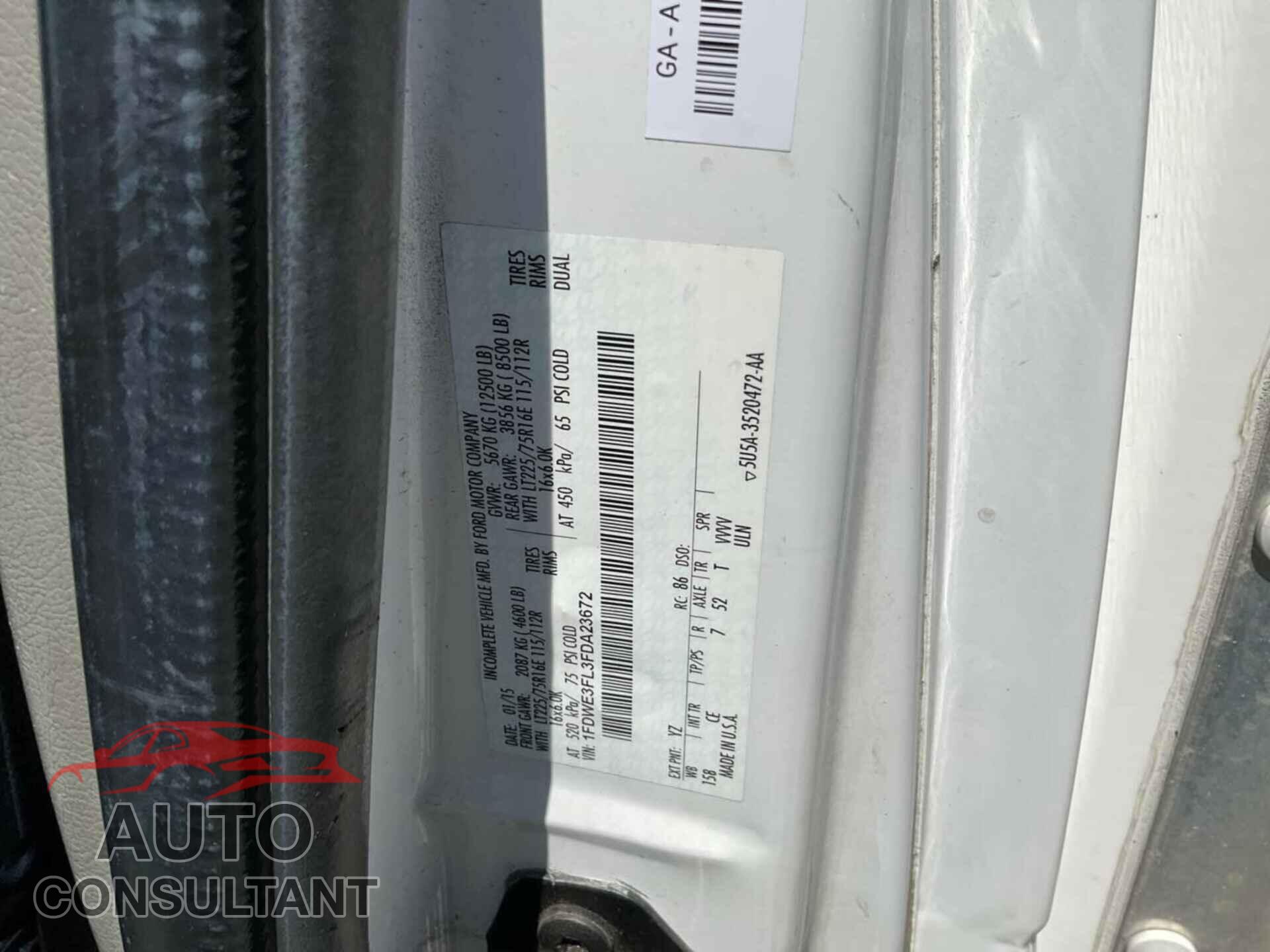 FORD E-350 CUTAWAY 2015 - 1FDWE3FL3FDA23672