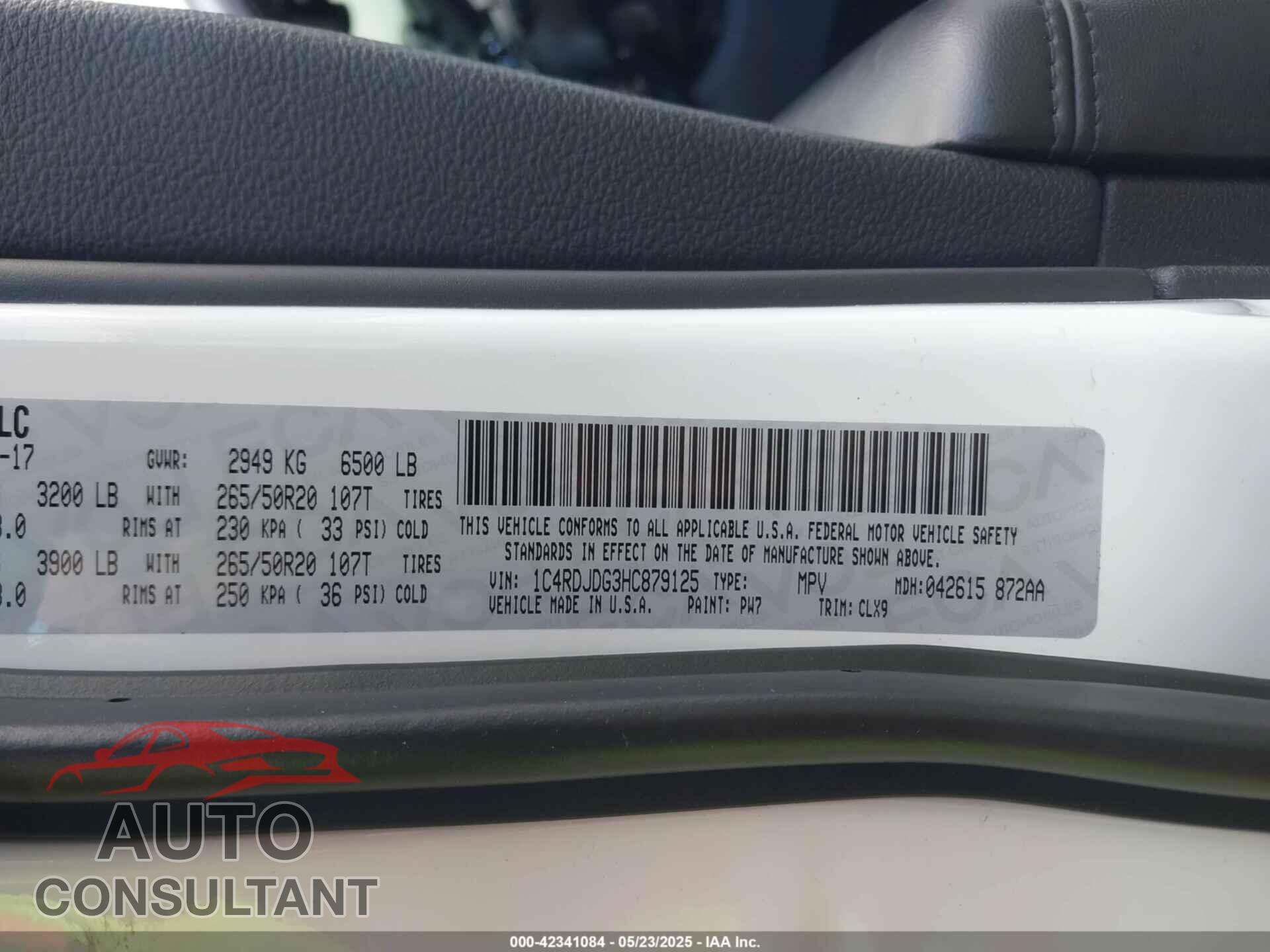 DODGE DURANGO 2017 - 1C4RDJDG3HC879125