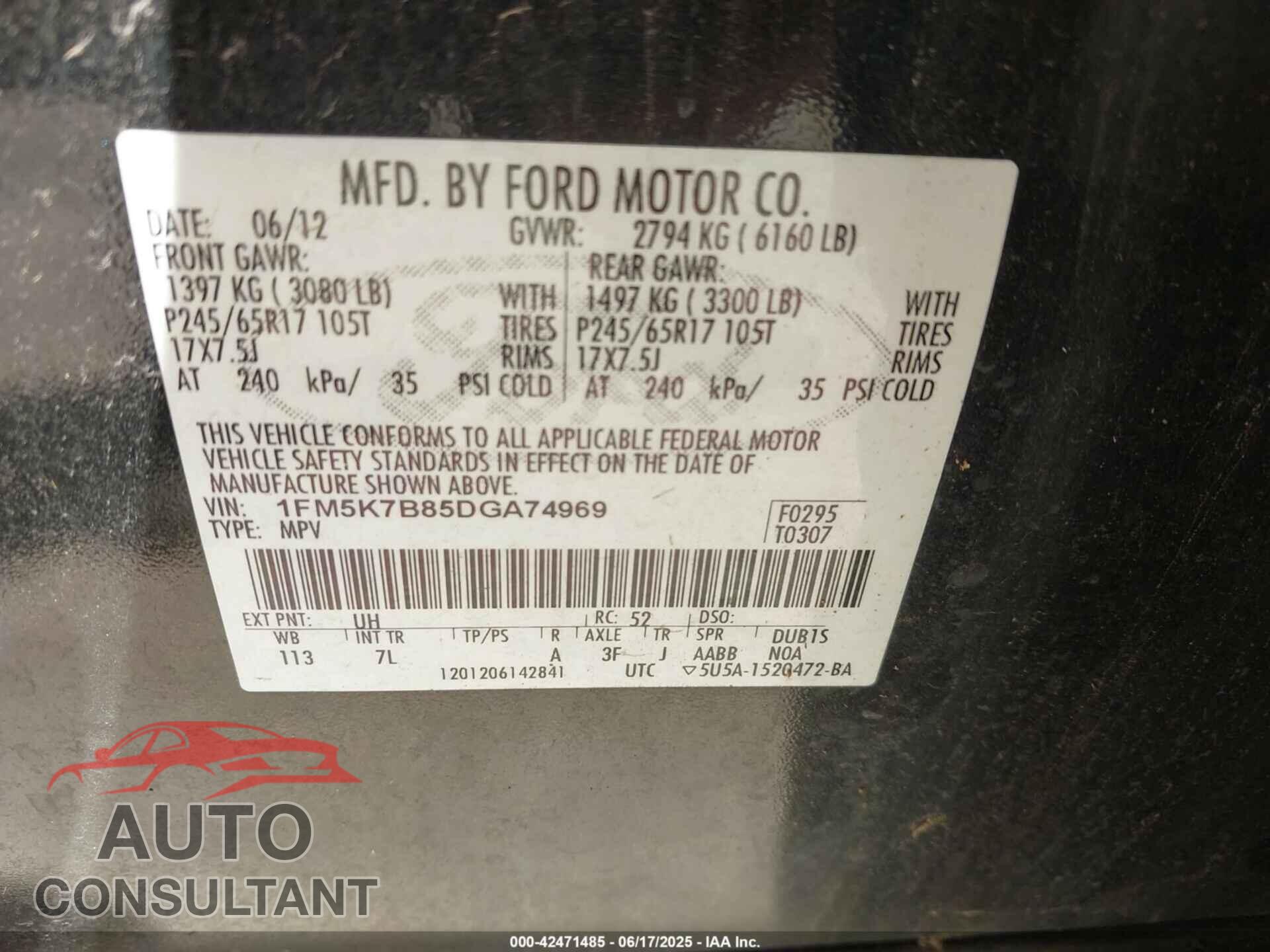 FORD EXPLORER 2013 - 1FM5K7B85DGA74969