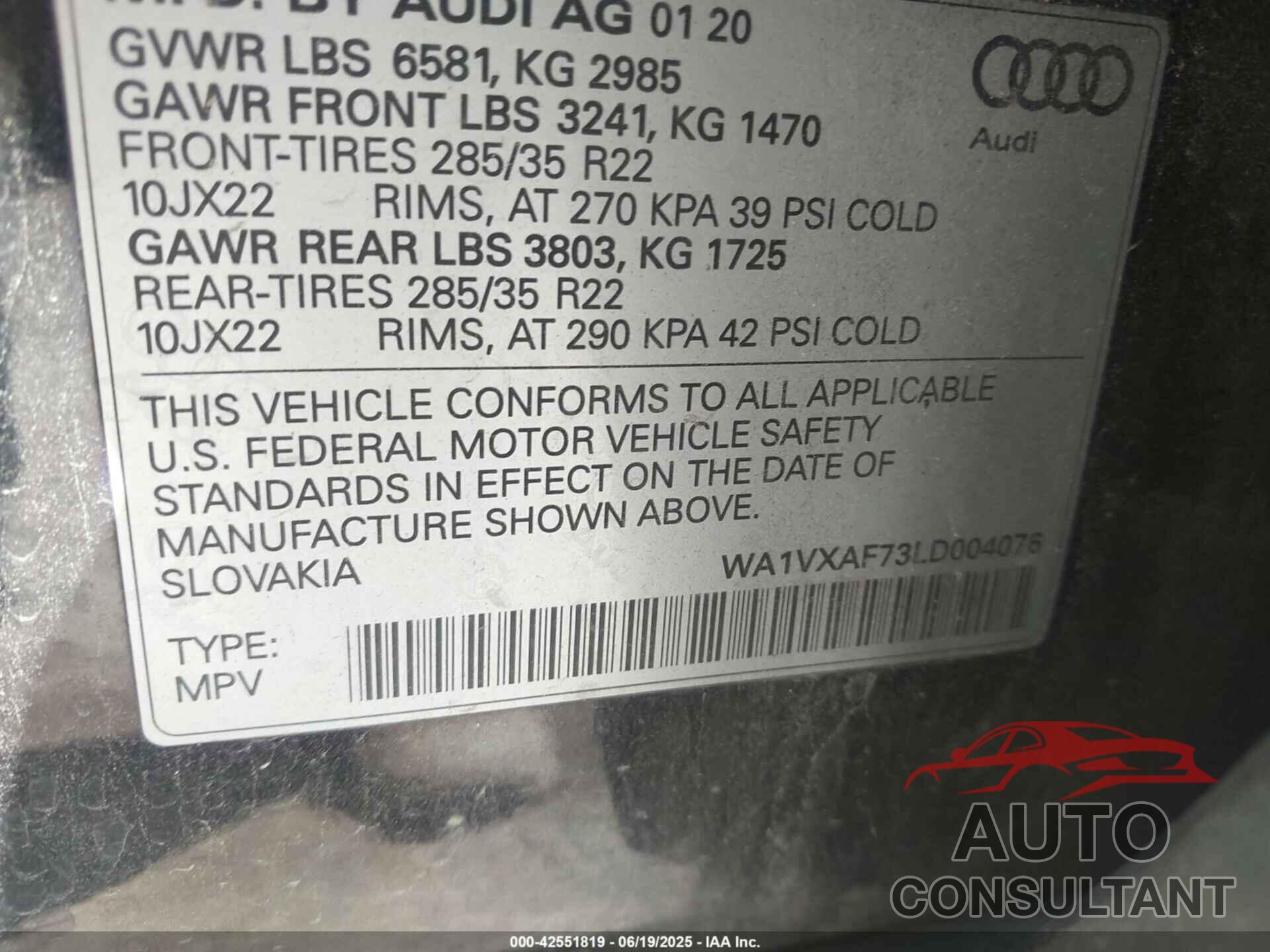 AUDI Q7 2020 - WA1VXAF73LD004076