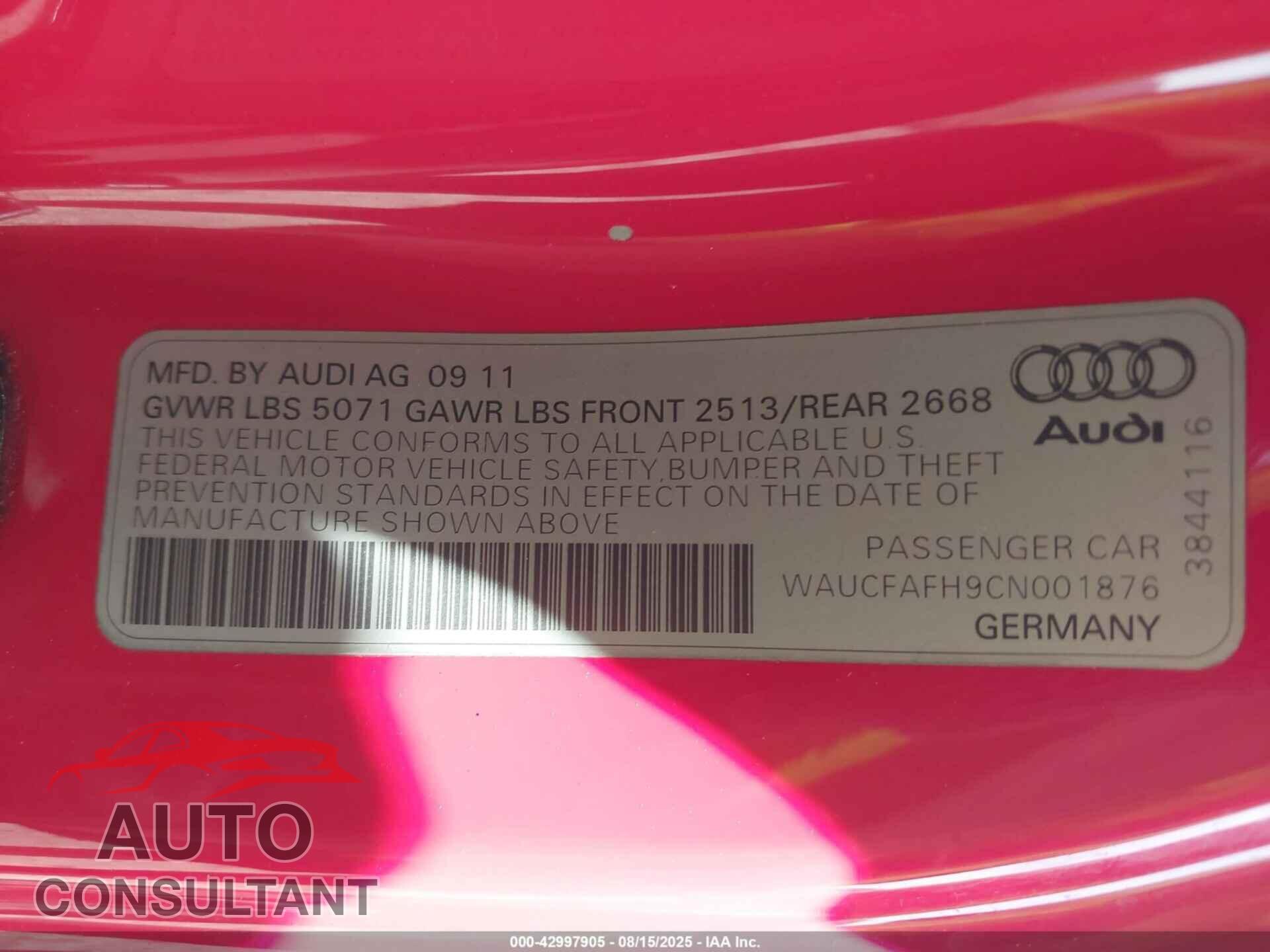 AUDI A5 2012 - WAUCFAFH9CN001876