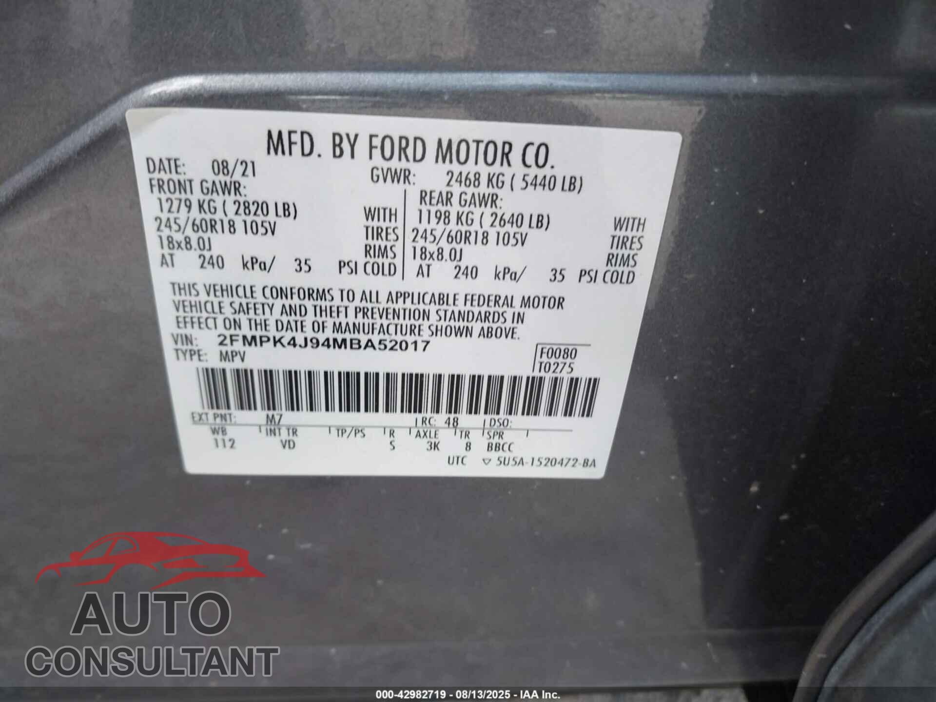 FORD EDGE 2021 - 2FMPK4J94MBA52017