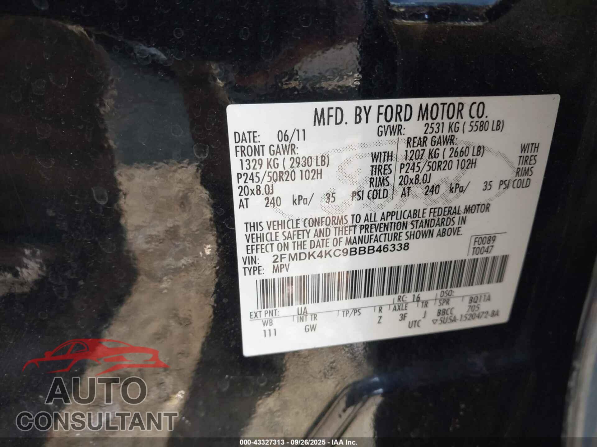FORD EDGE 2011 - 2FMDK4KC9BBB46338