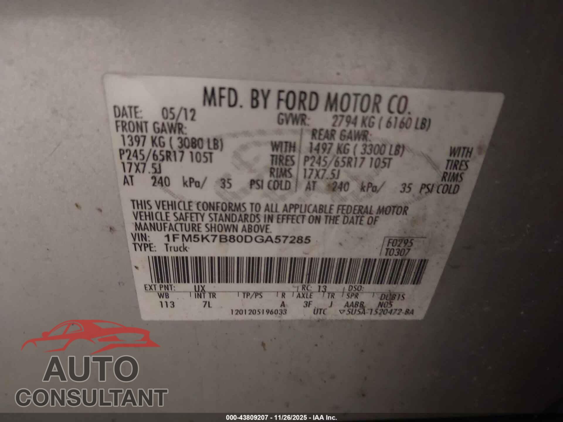 FORD EXPLORER 2013 - 1FM5K7B80DGA57285