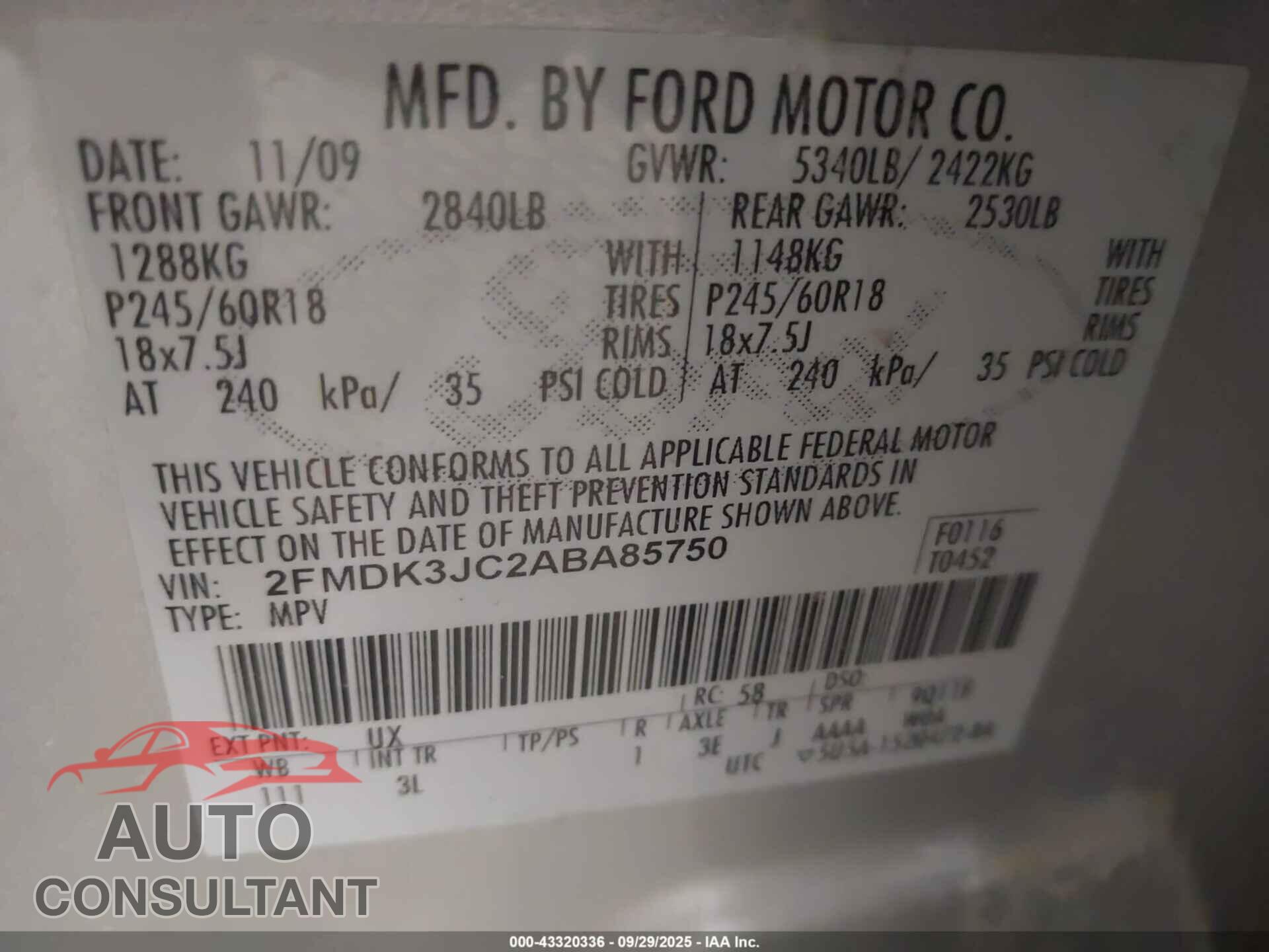FORD EDGE 2010 - 2FMDK3JC2ABA85750