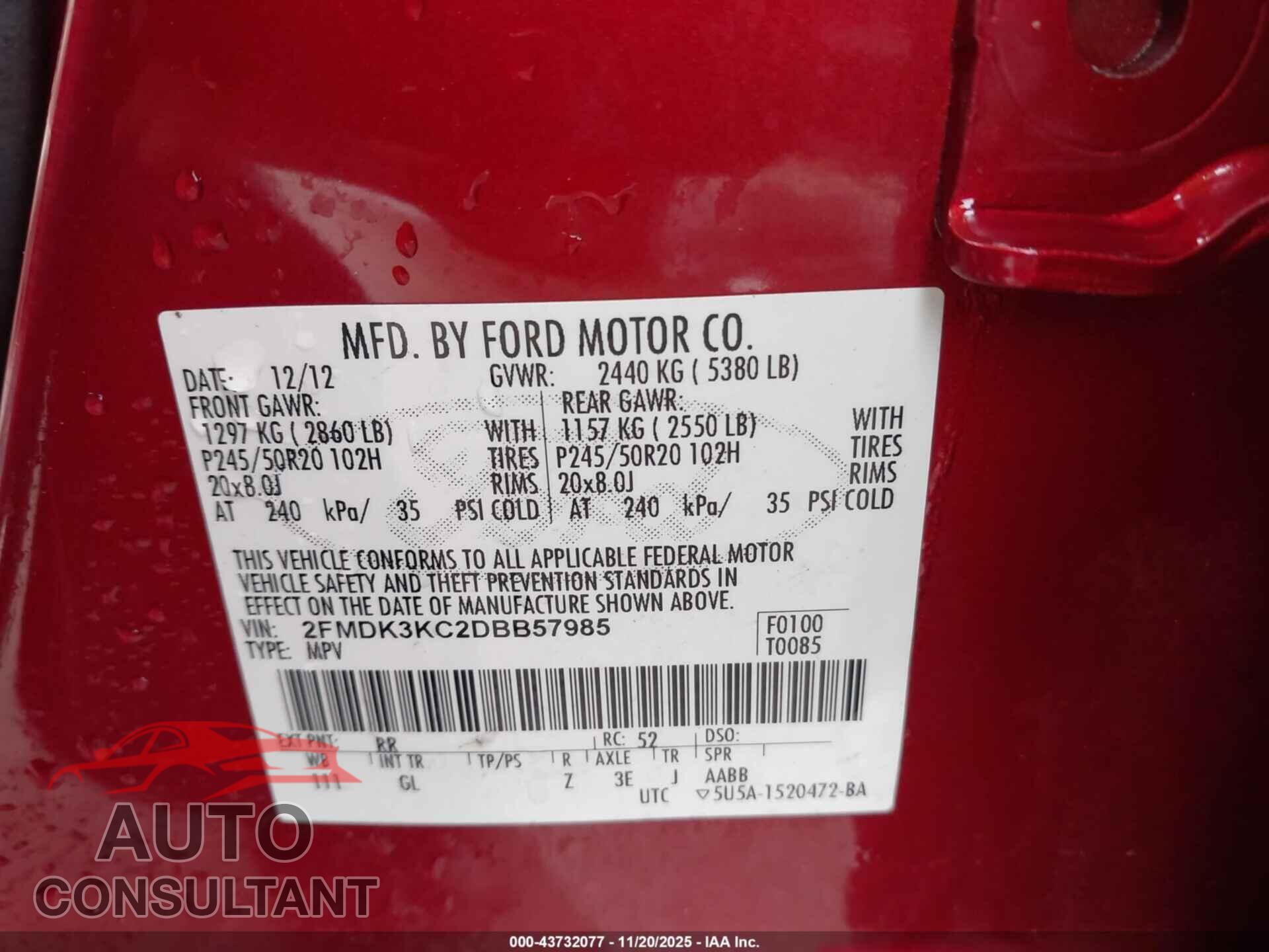 FORD EDGE 2013 - 2FMDK3KC2DBB57985
