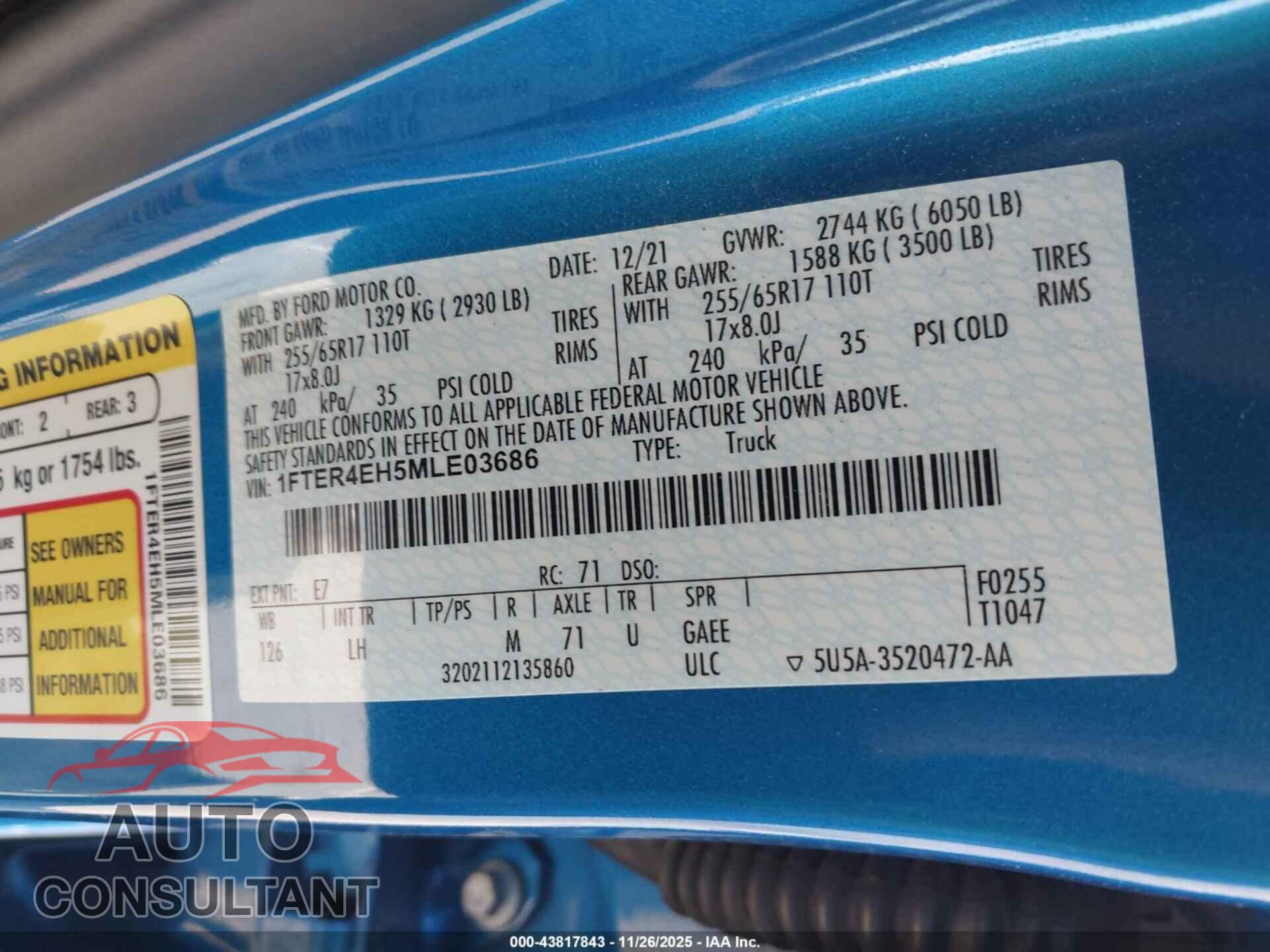FORD RANGER 2021 - 1FTER4EH5MLE03686