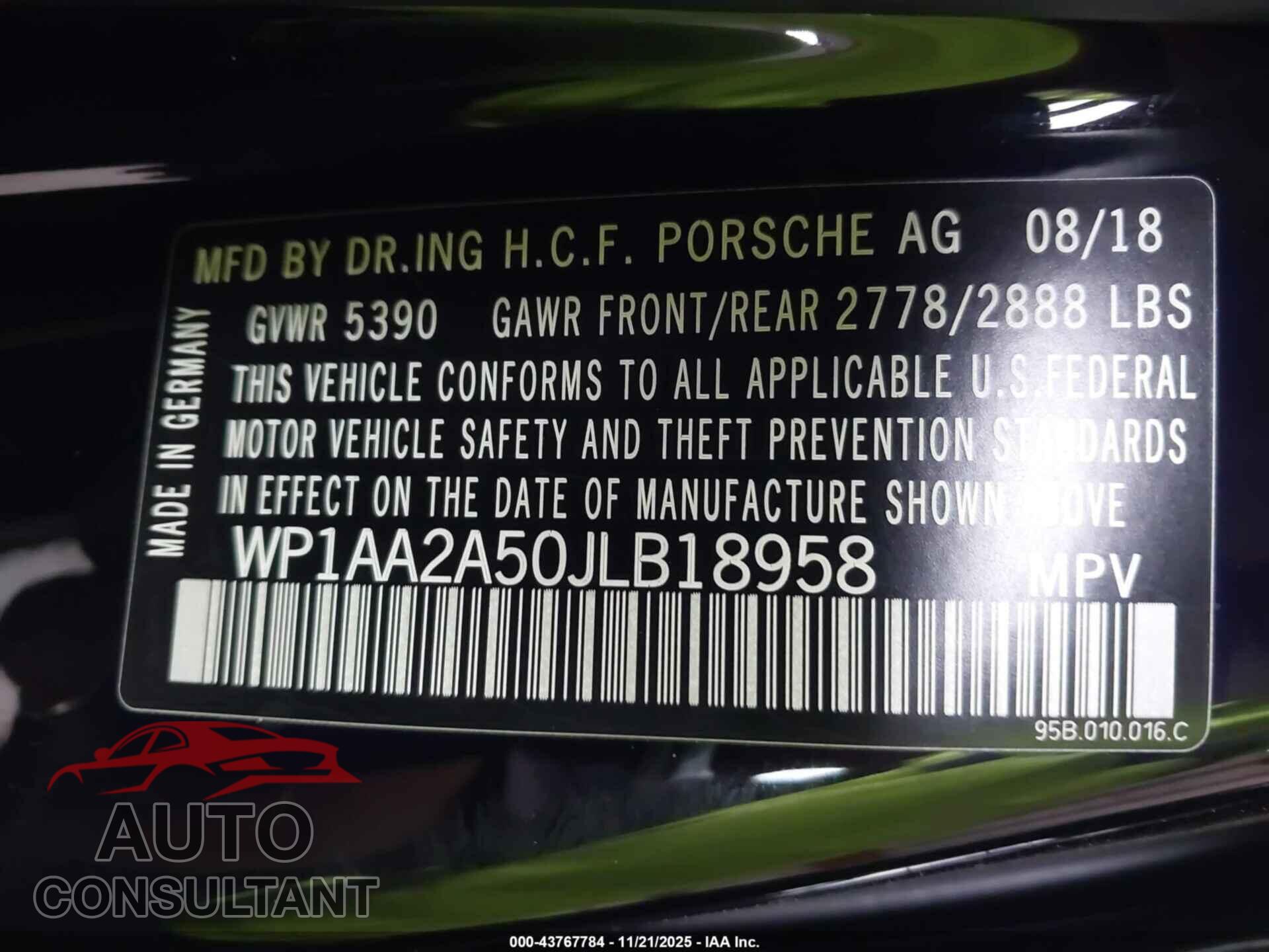 PORSCHE MACAN 2018 - WP1AA2A50JLB18958