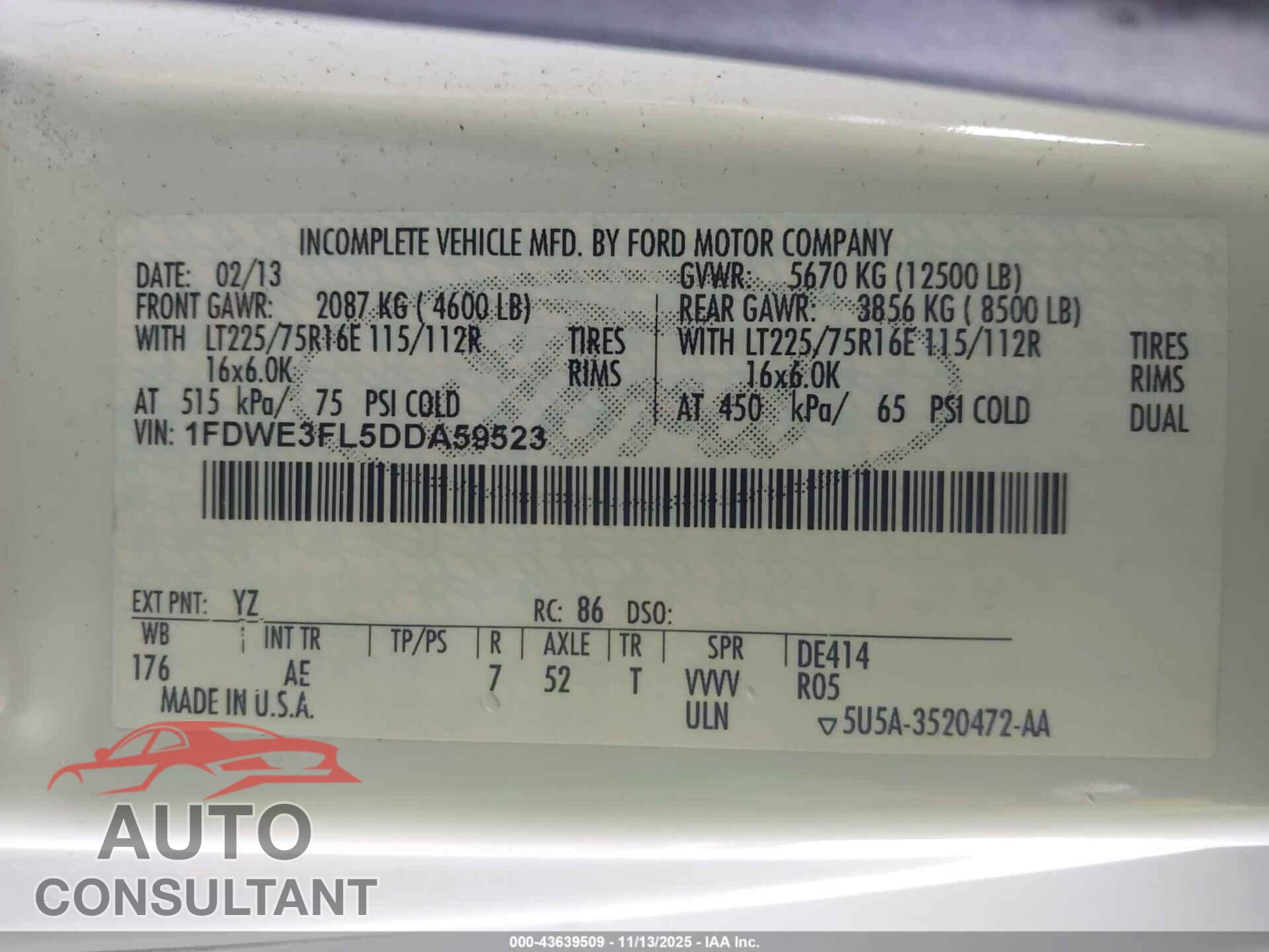 FORD E-350 CUTAWAY 2013 - 1FDWE3FL5DDA59523
