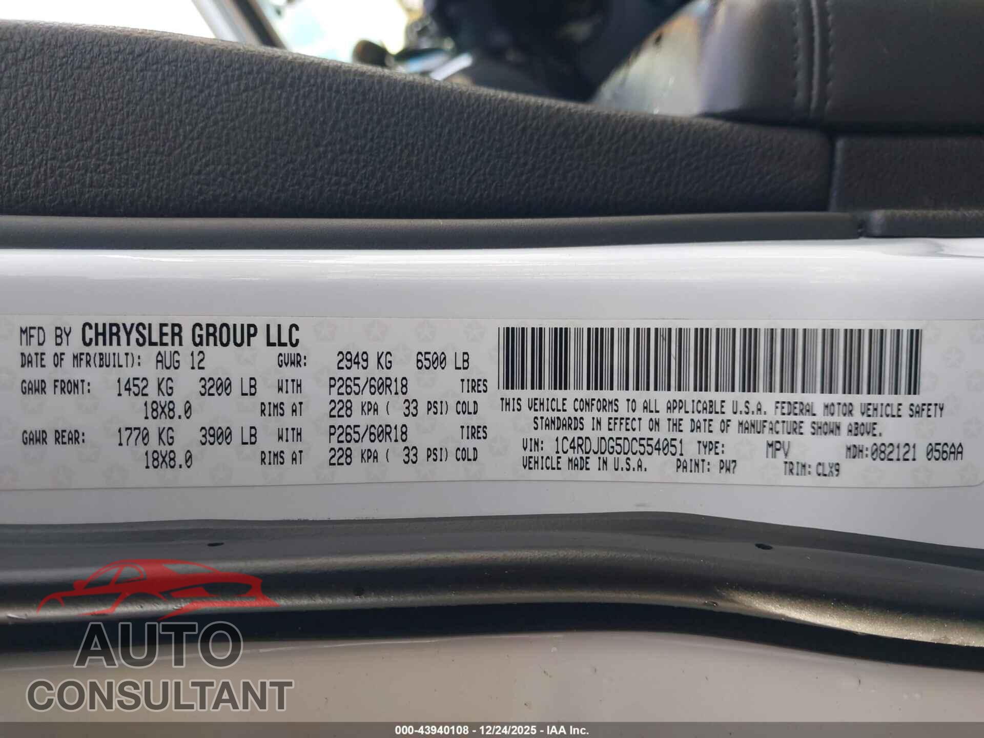 DODGE DURANGO 2013 - 1C4RDJDG5DC554051