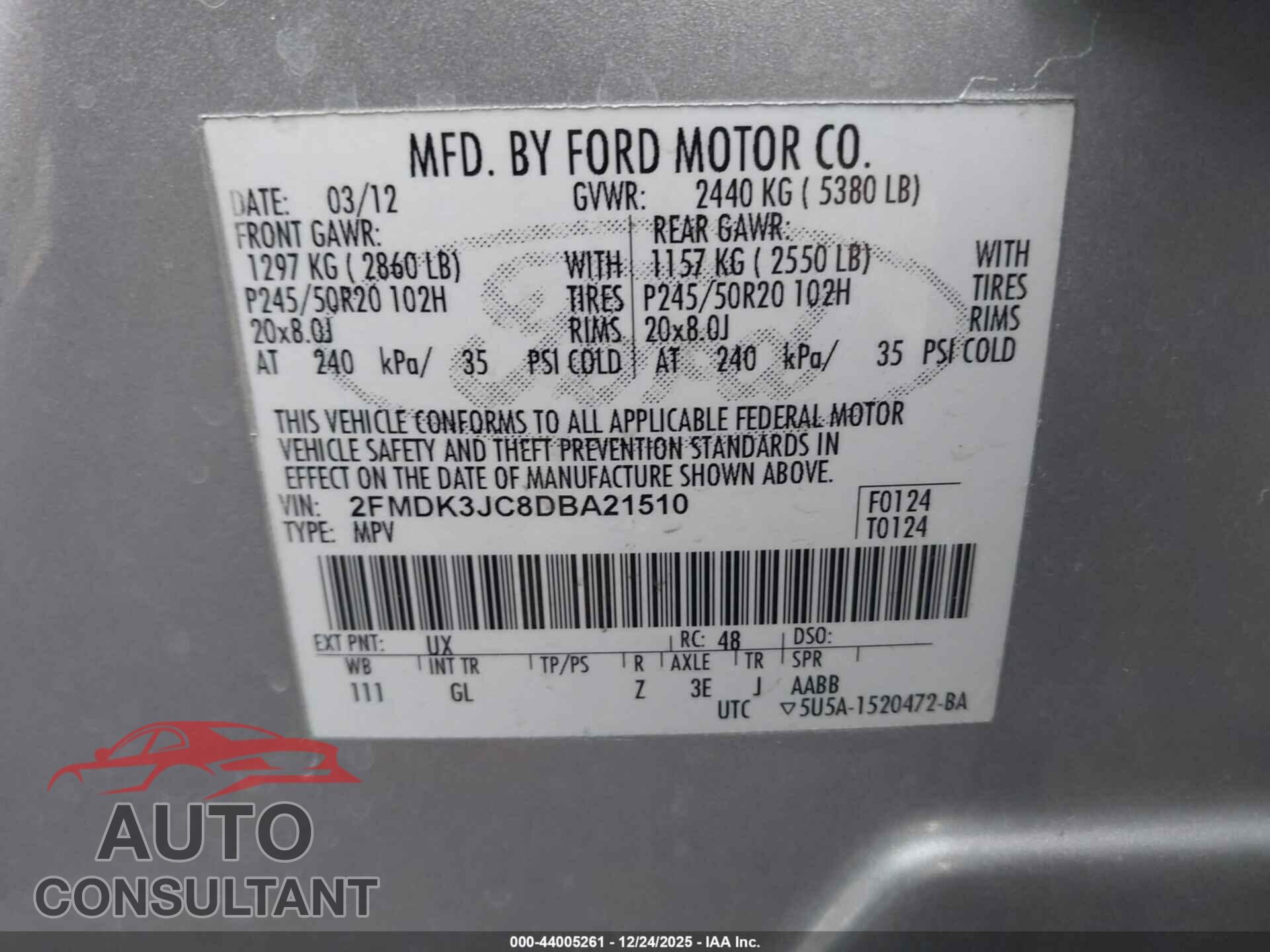 FORD EDGE 2013 - 2FMDK3JC8DBA21510