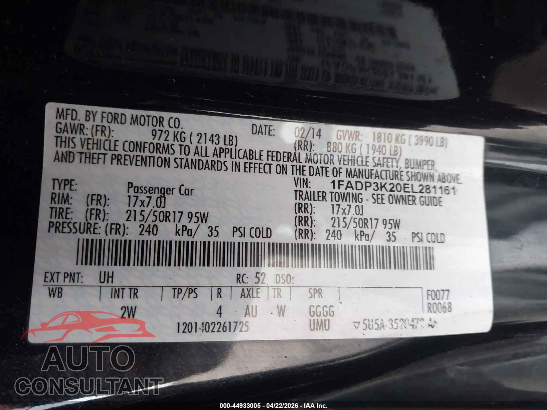 FORD FOCUS 2014 - 1FADP3K20EL281161