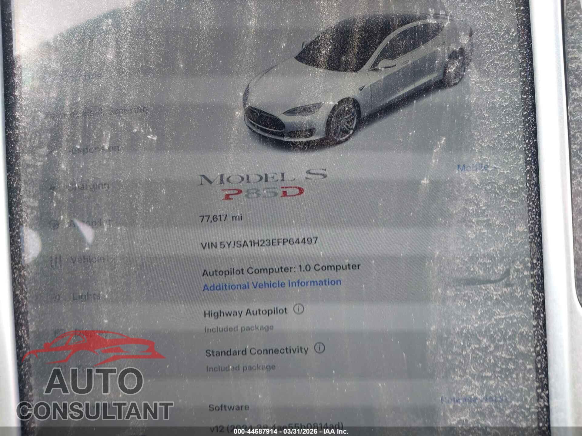 TESLA MODEL S 2014 - 5YJSA1H23EFP64497