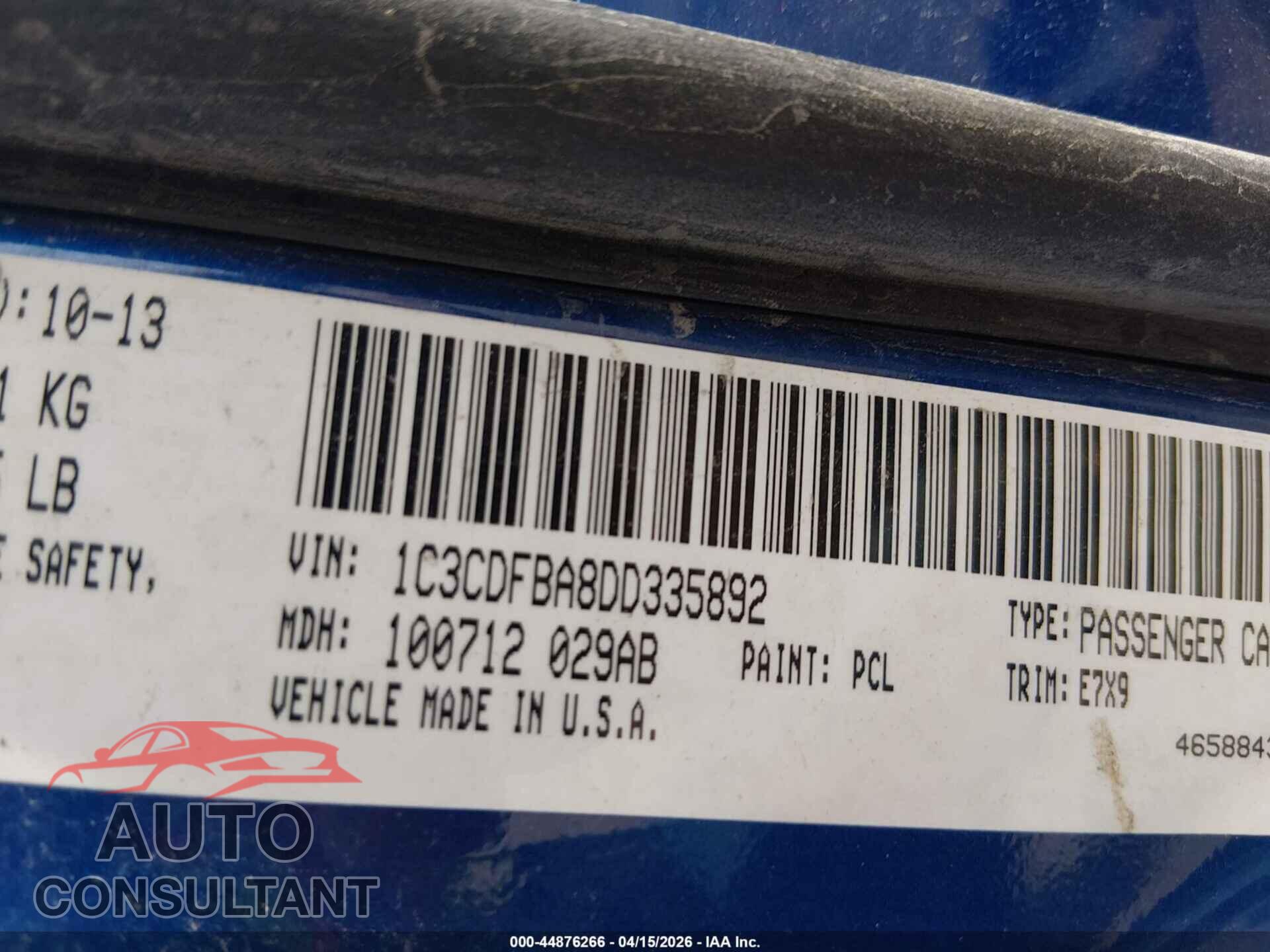 DODGE DART 2013 - 1C3CDFBA8DD335892