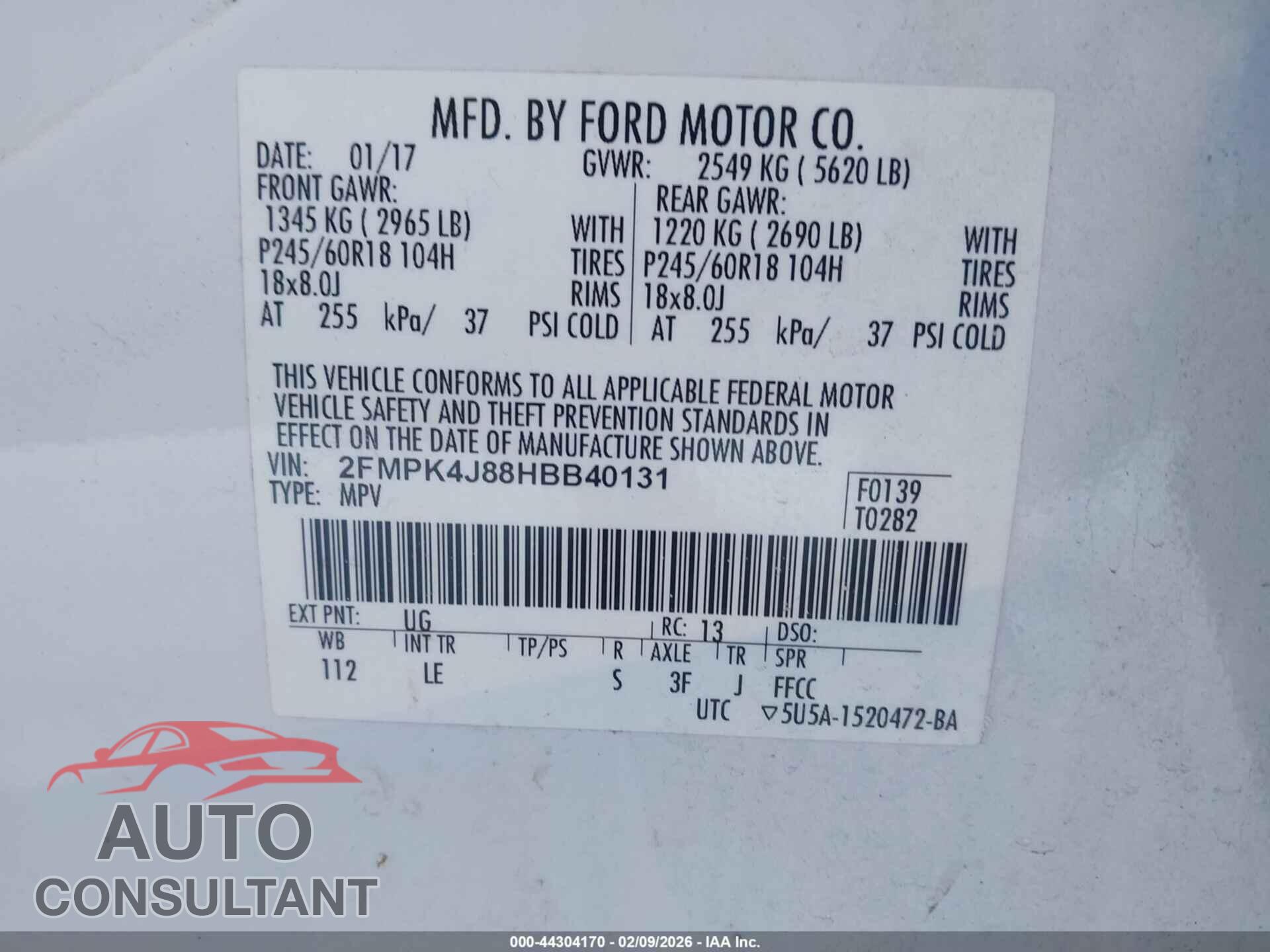 FORD EDGE 2017 - 2FMPK4J88HBB40131