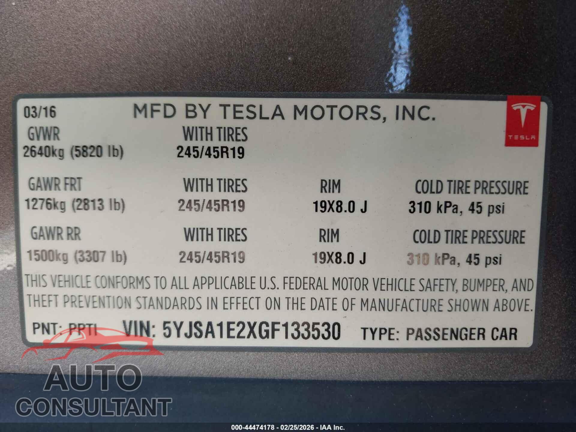 TESLA MODEL S 2016 - 5YJSA1E2XGF133530