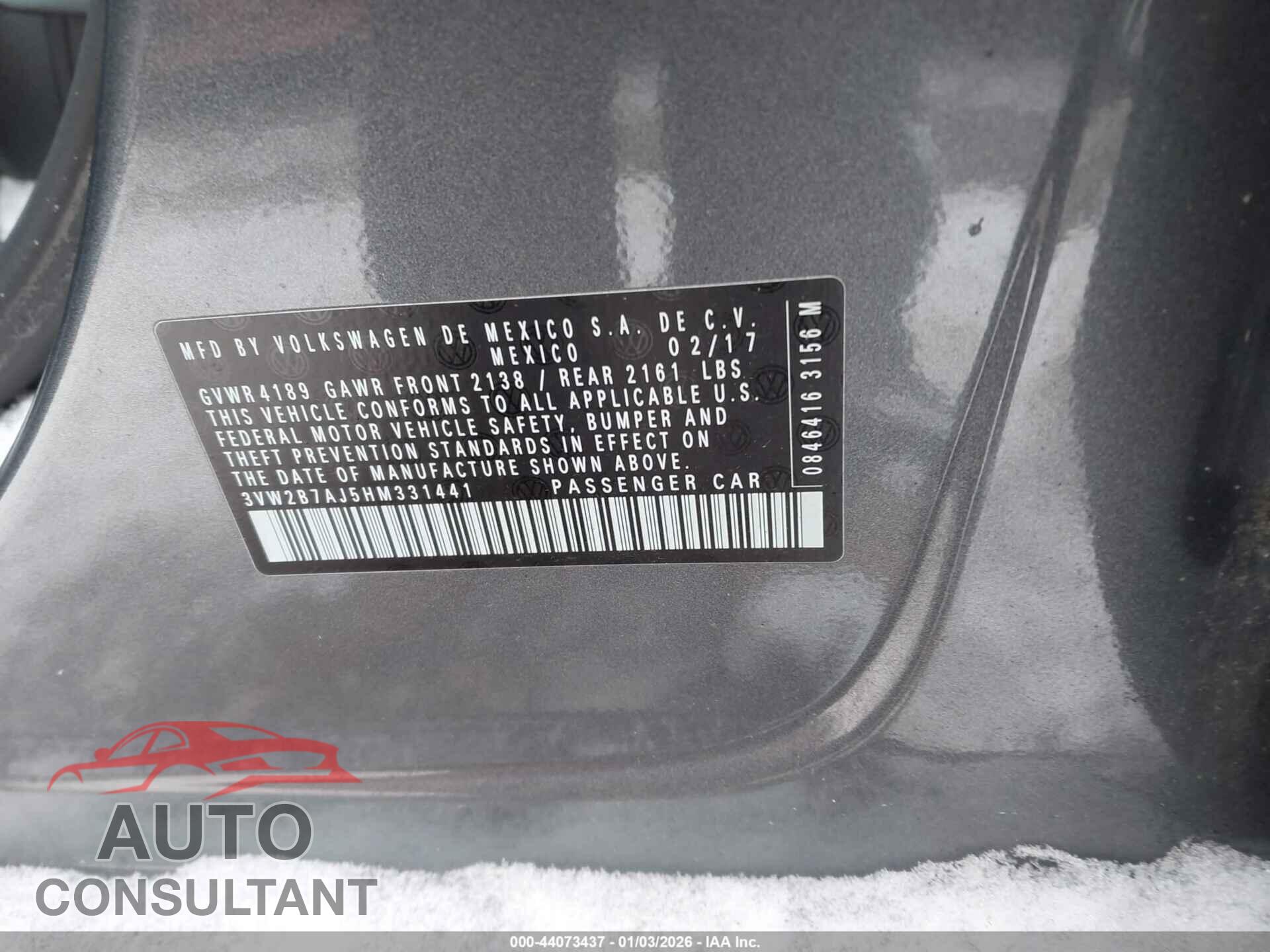 VOLKSWAGEN JETTA 2017 - 3VW2B7AJ5HM331441