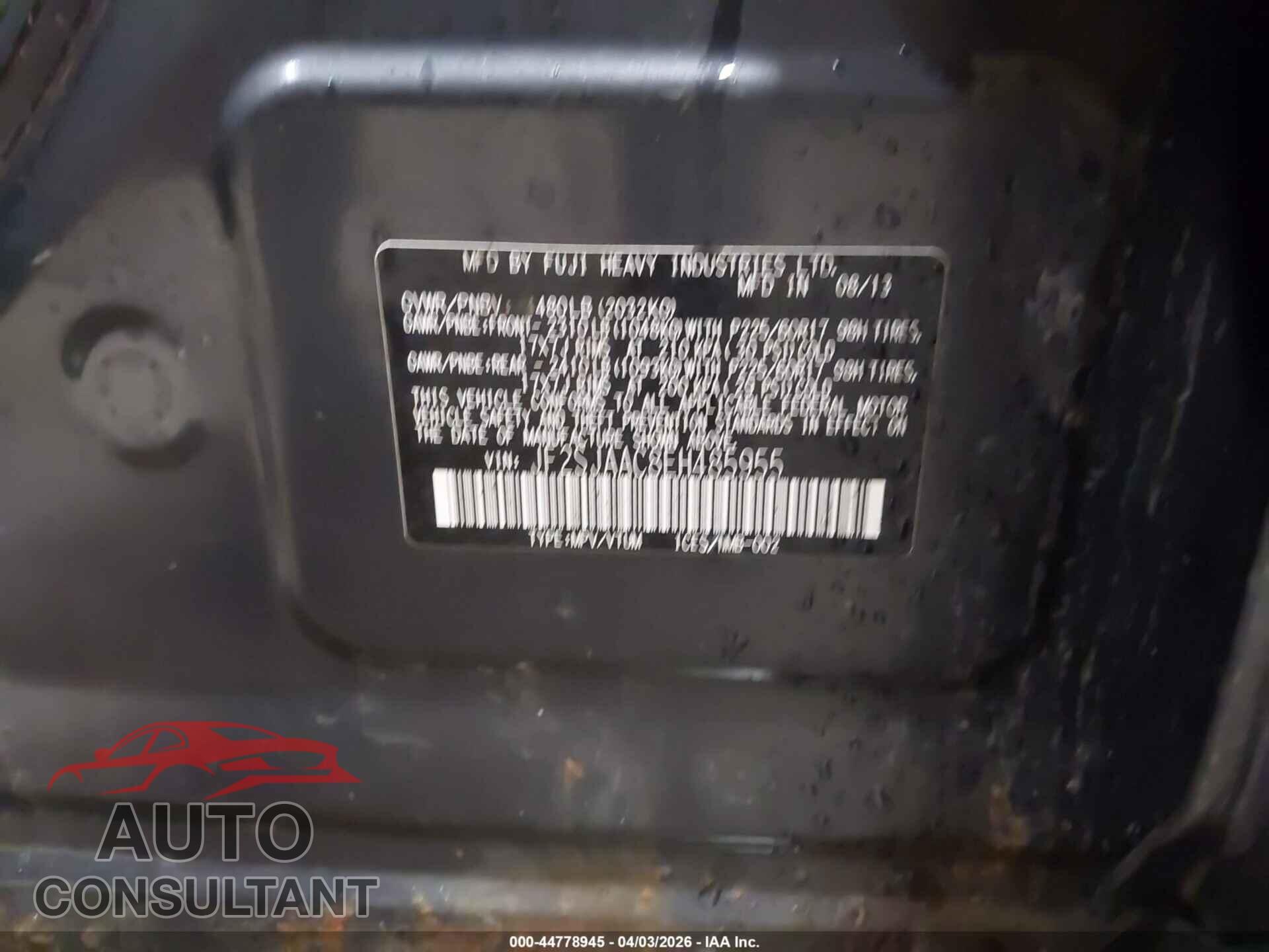 SUBARU FORESTER 2014 - JF2SJAAC8EH485955