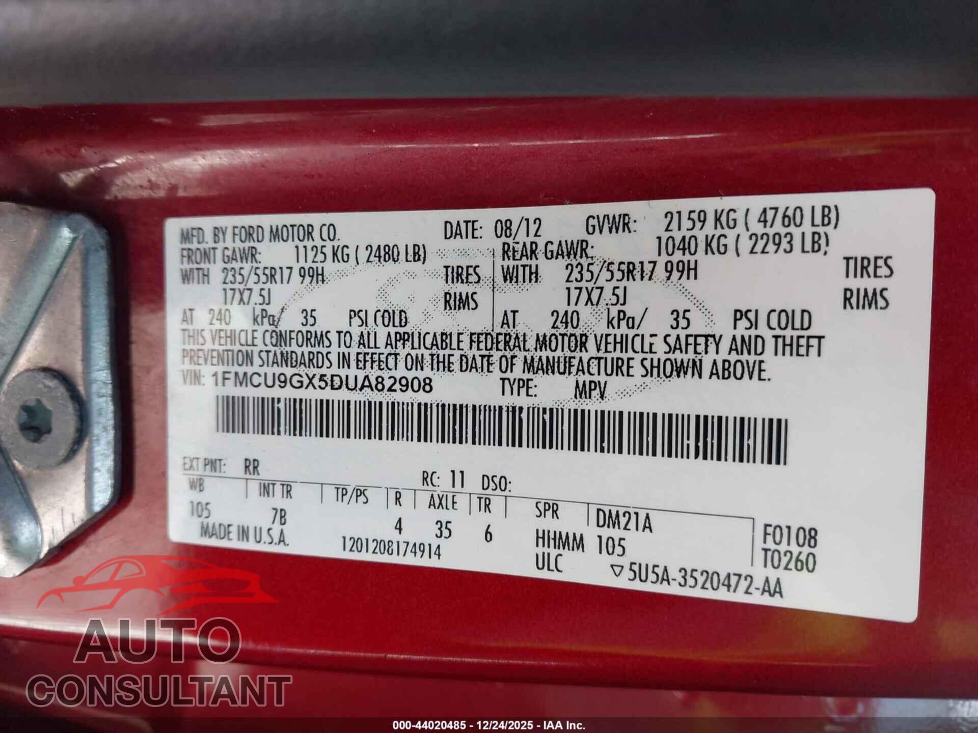 FORD ESCAPE 2013 - 1FMCU9GX5DUA82908