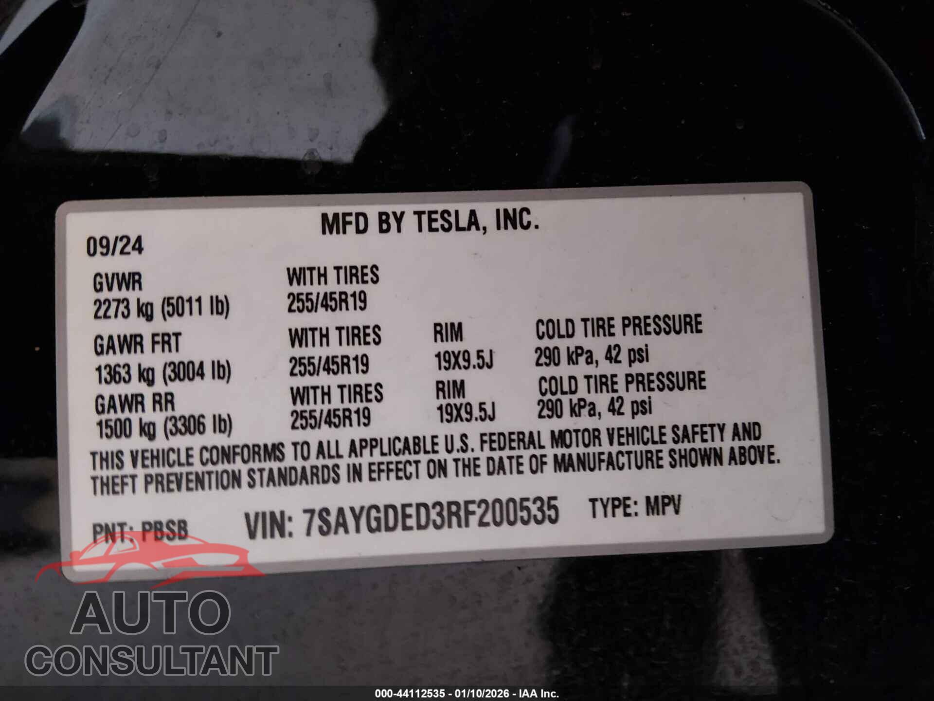 TESLA MODEL Y 2024 - 7SAYGDED3RF200535