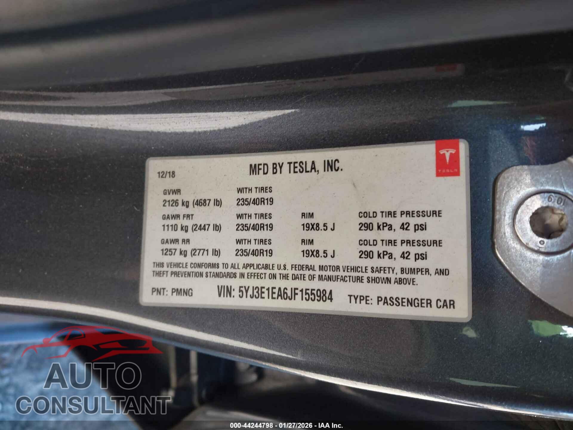 TESLA MODEL 3 2018 - 5YJ3E1EA6JF155984