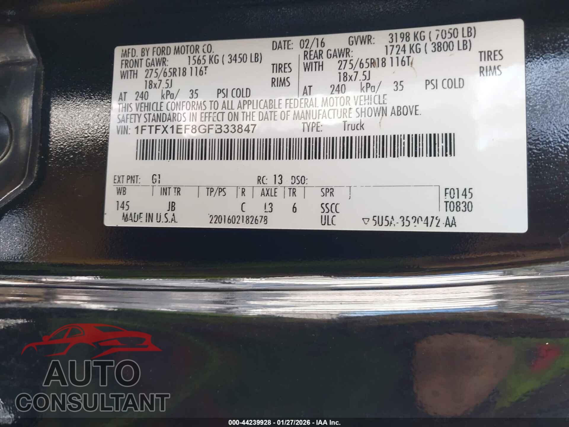 FORD F-150 2016 - 1FTFX1EF8GFB33847