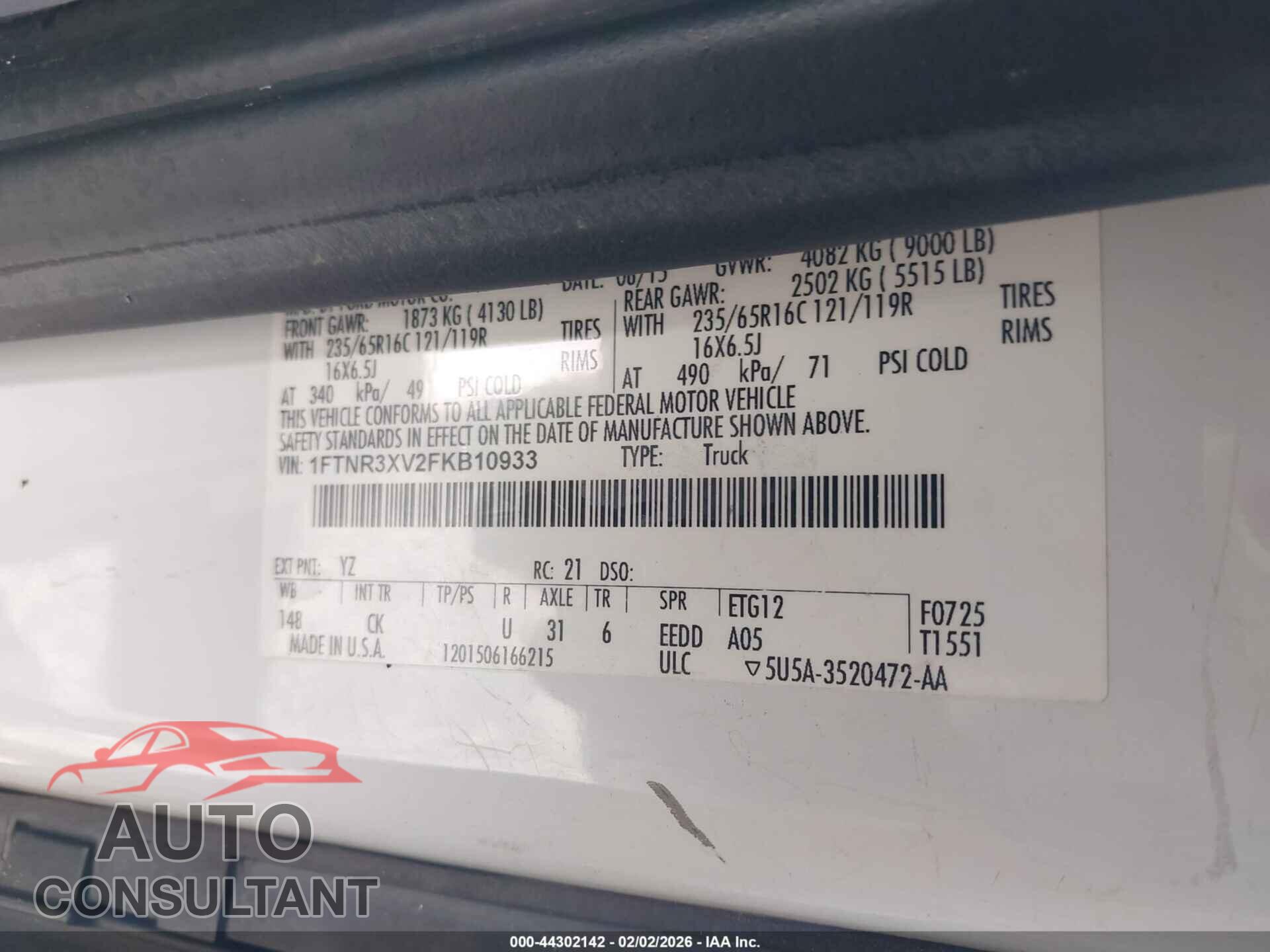 FORD TRANSIT-250 2015 - 1FTNR3XV2FKB10933