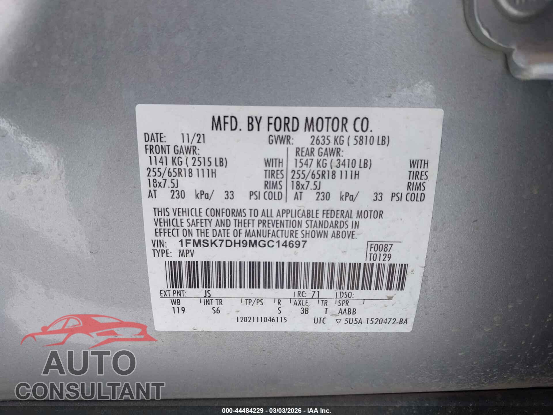 FORD EXPLORER 2021 - 1FMSK7DH9MGC14697