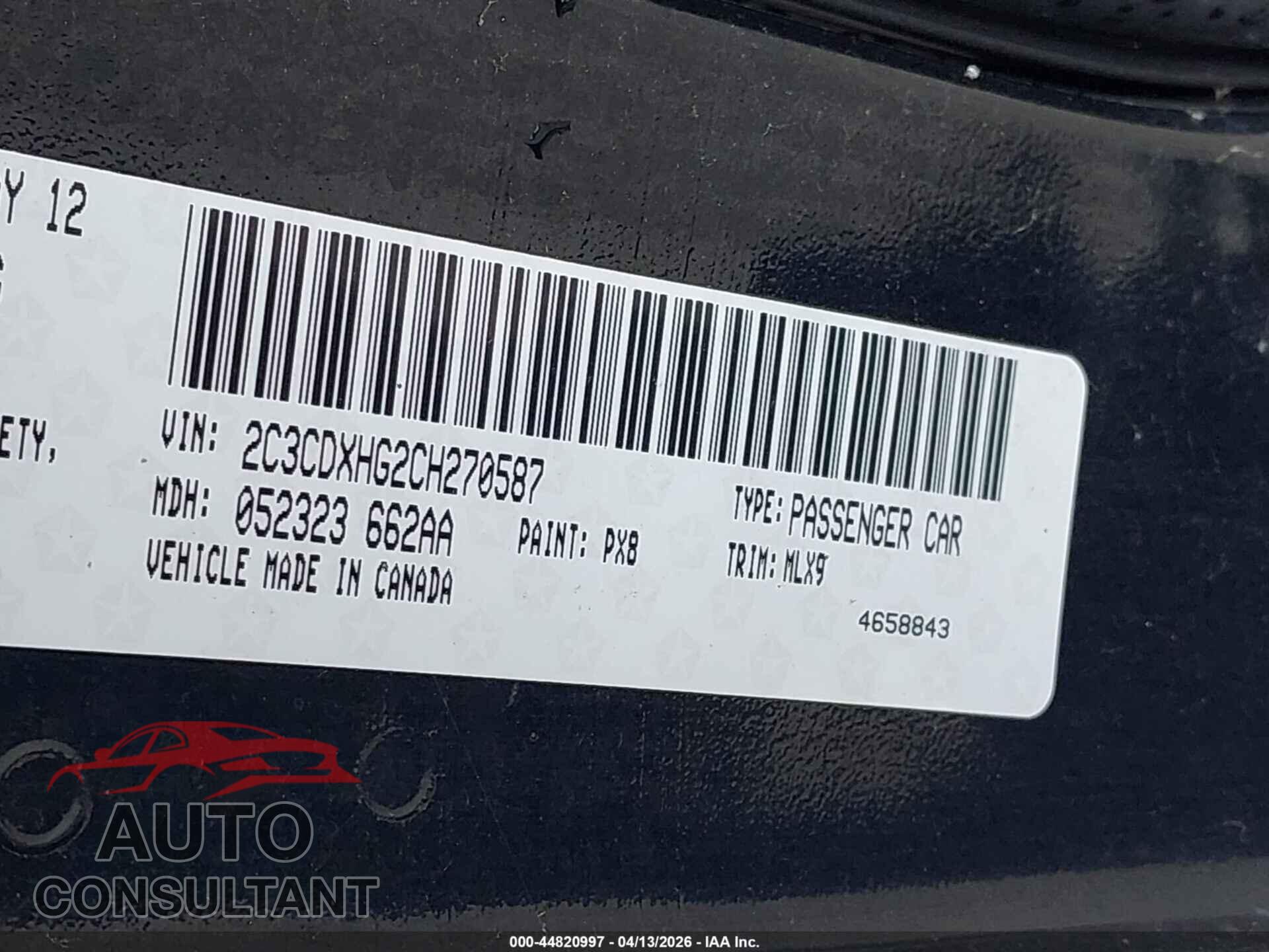 DODGE CHARGER 2012 - 2C3CDXHG2CH270587