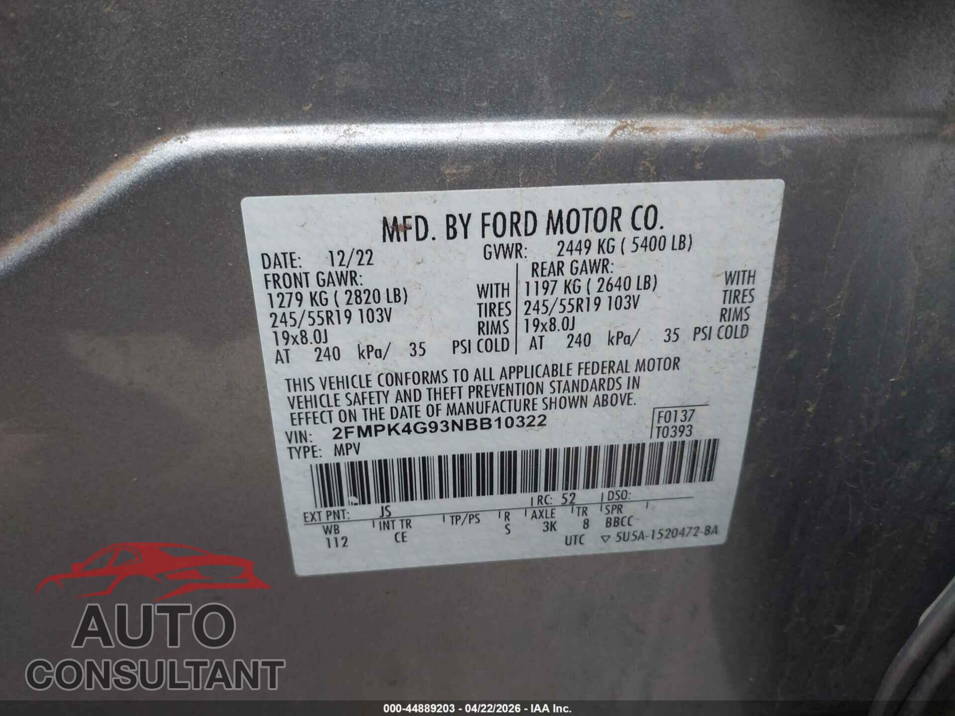 FORD EDGE 2022 - 2FMPK4G93NBB10322