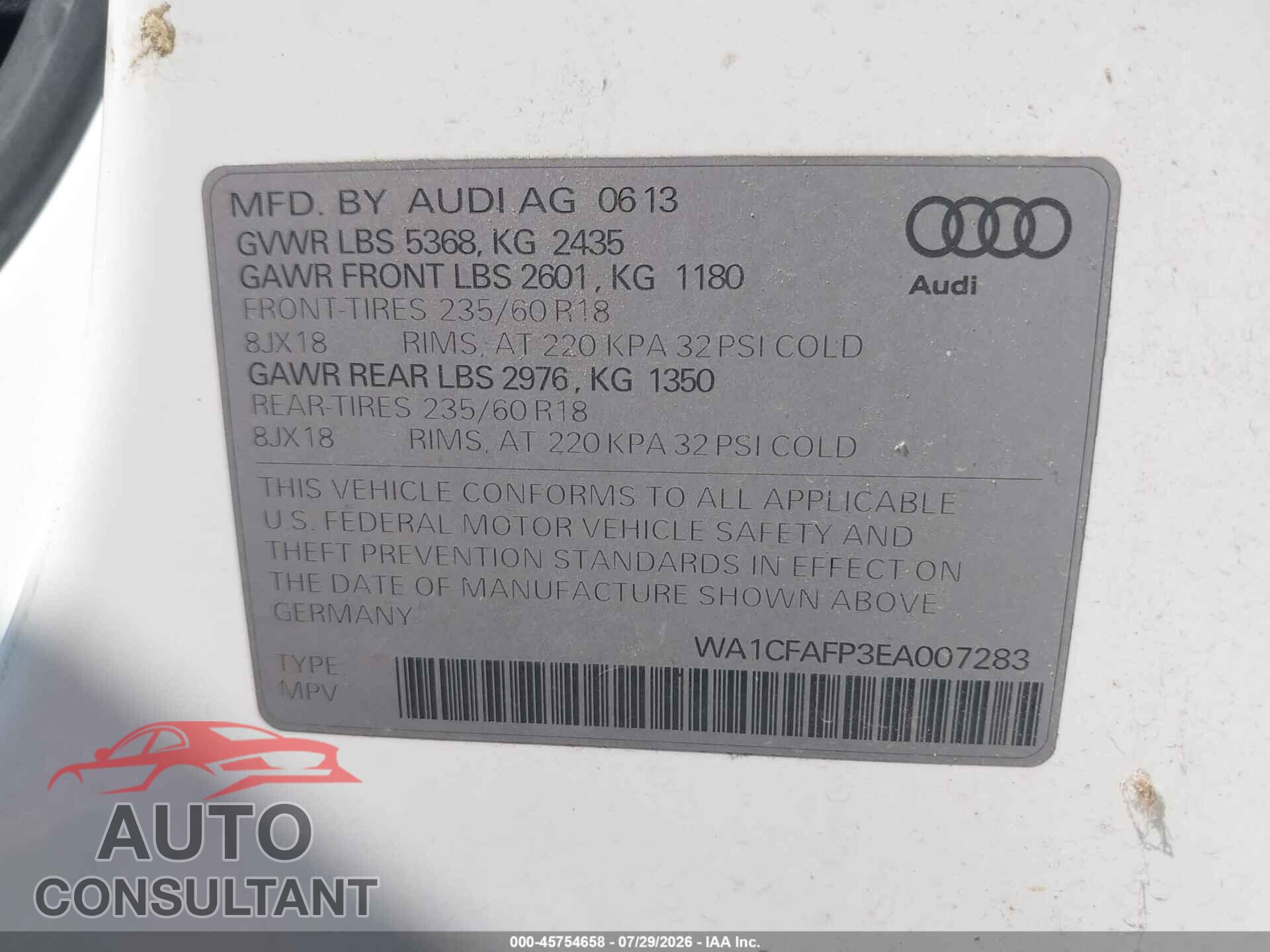 AUDI Q5 2014 - WA1CFAFP3EA007283