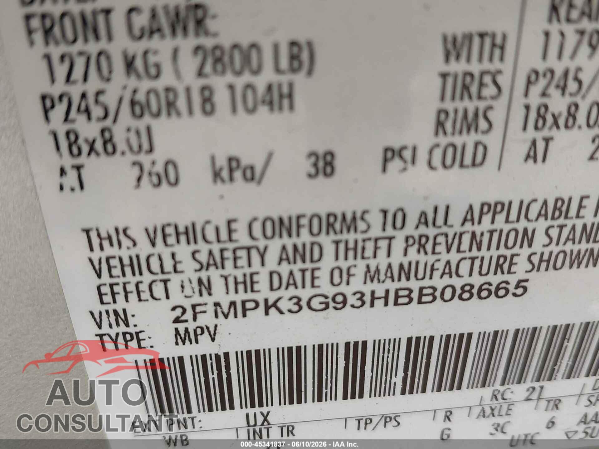 FORD EDGE 2017 - 2FMPK3G93HBB08665