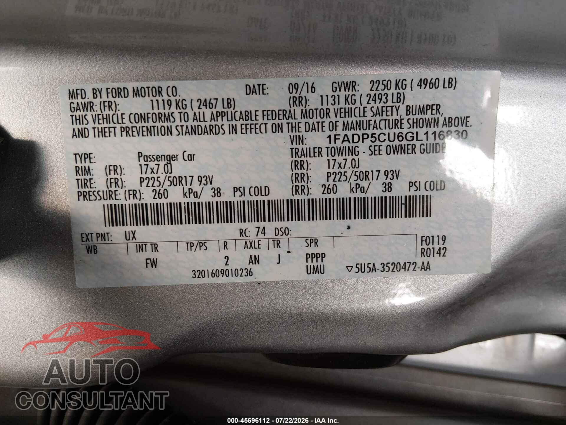 FORD C-MAX ENERGI 2016 - 1FADP5CU6GL116830