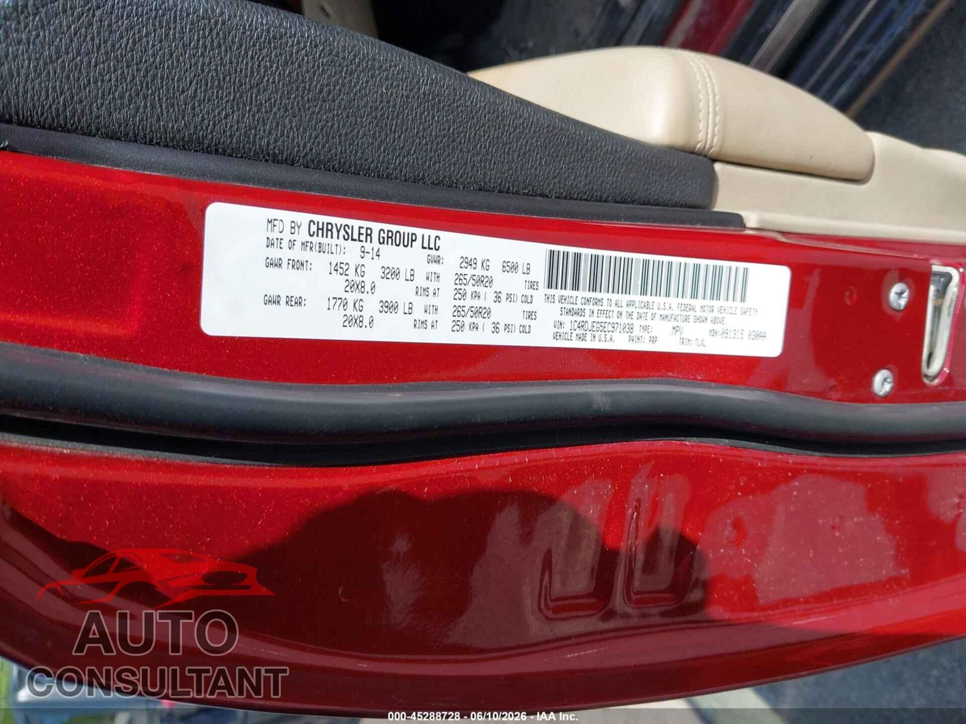 DODGE DURANGO 2014 - 1C4RDJEG5EC971038