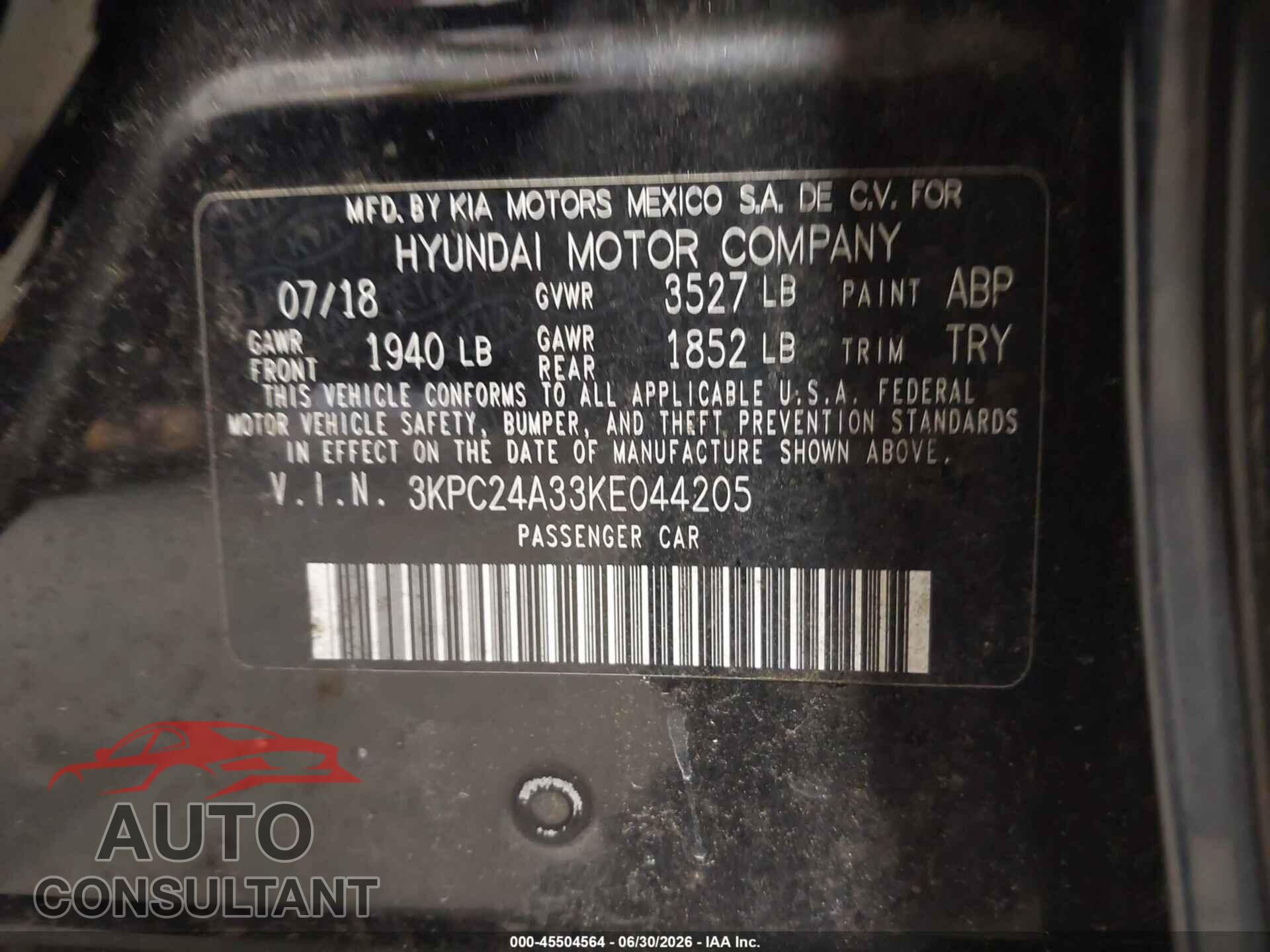 HYUNDAI ACCENT 2019 - 3KPC24A33KE044205