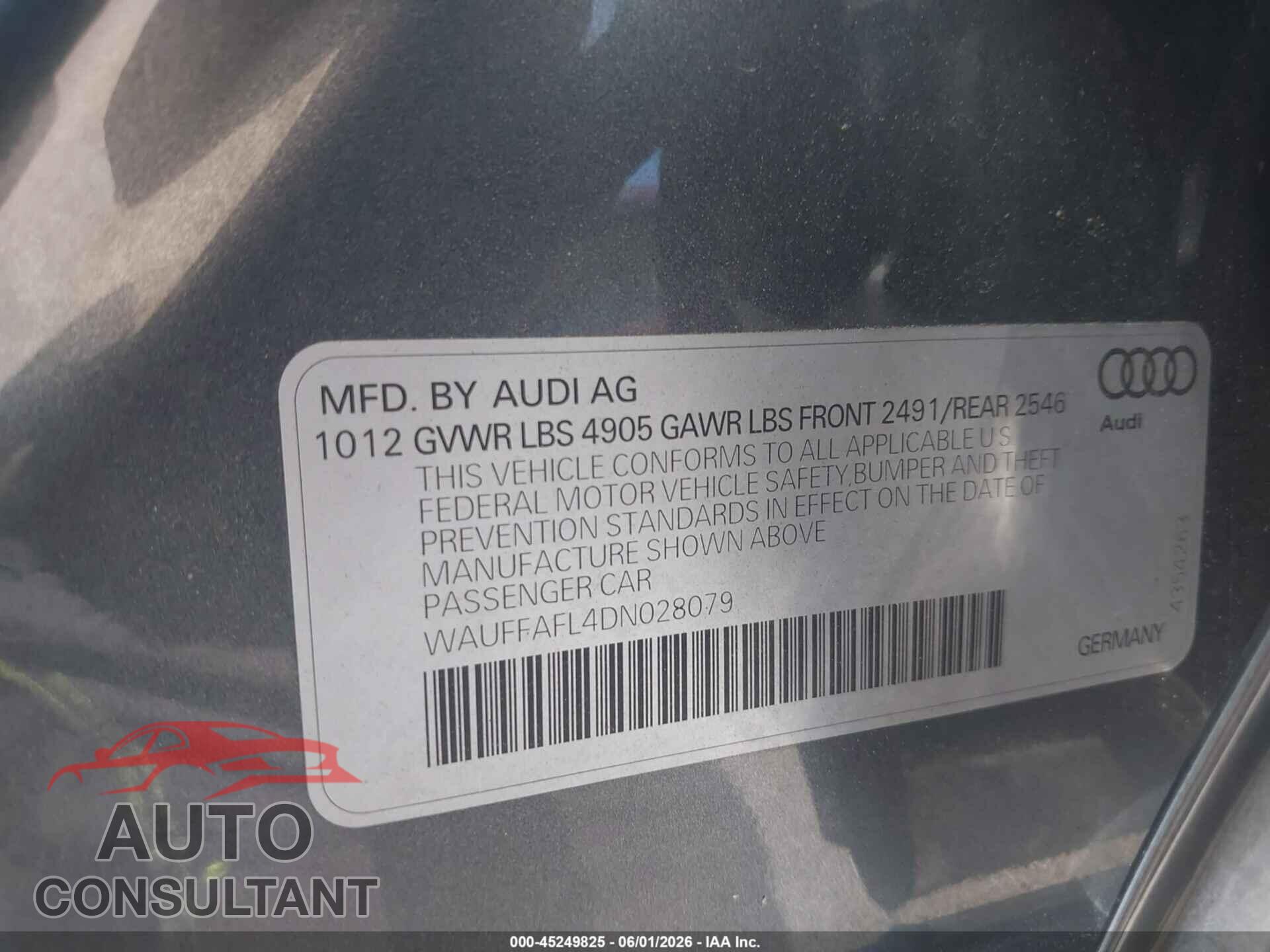 AUDI A4 2013 - WAUFFAFL4DN028079
