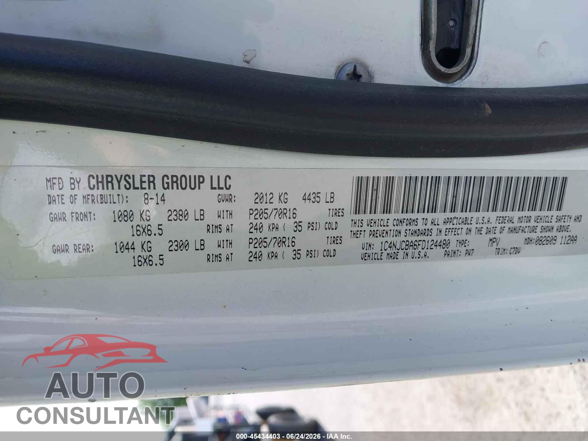 JEEP COMPASS 2015 - 1C4NJCBA6FD124480