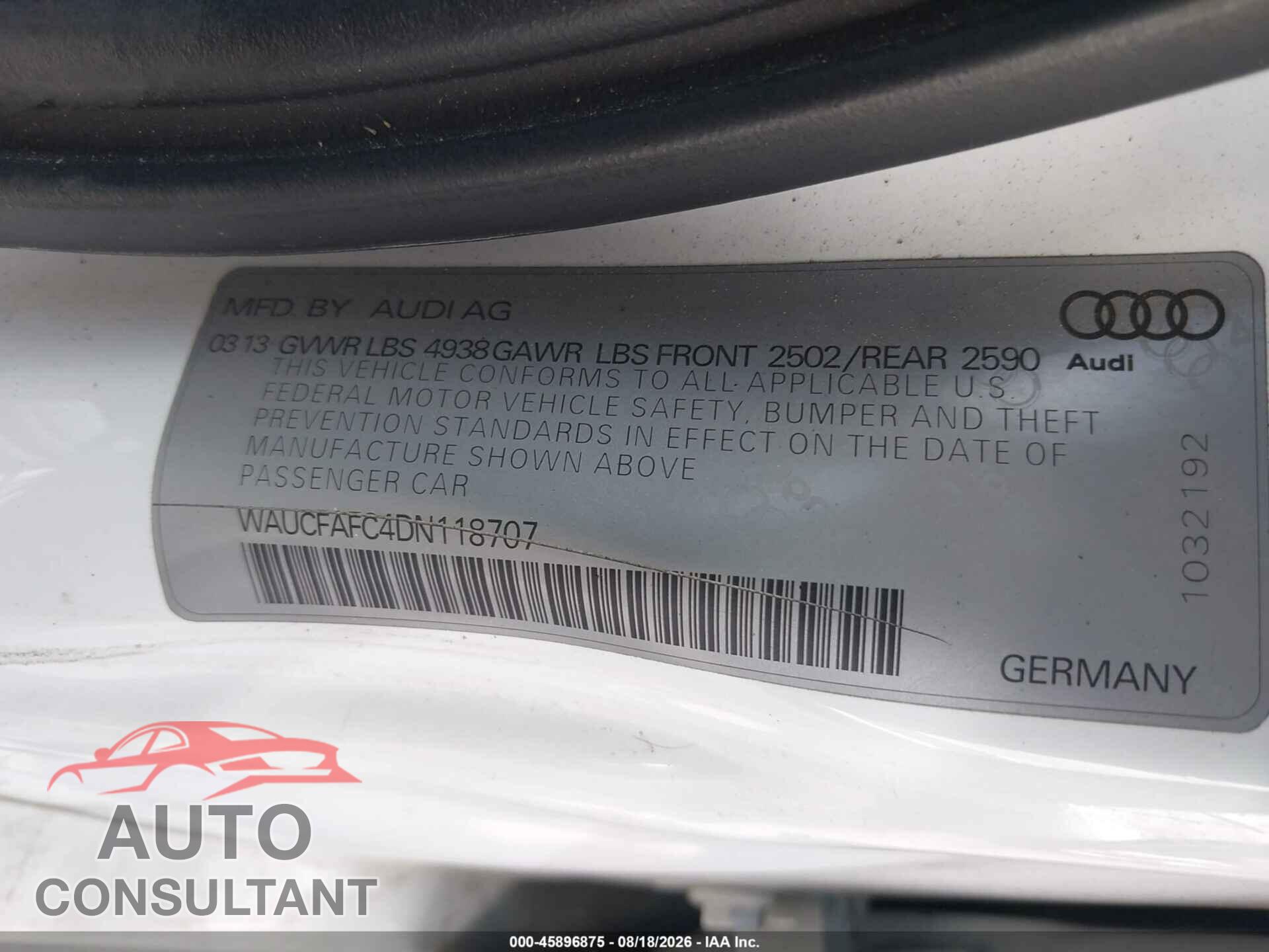 AUDI A6 2013 - WAUCFAFC4DN118707