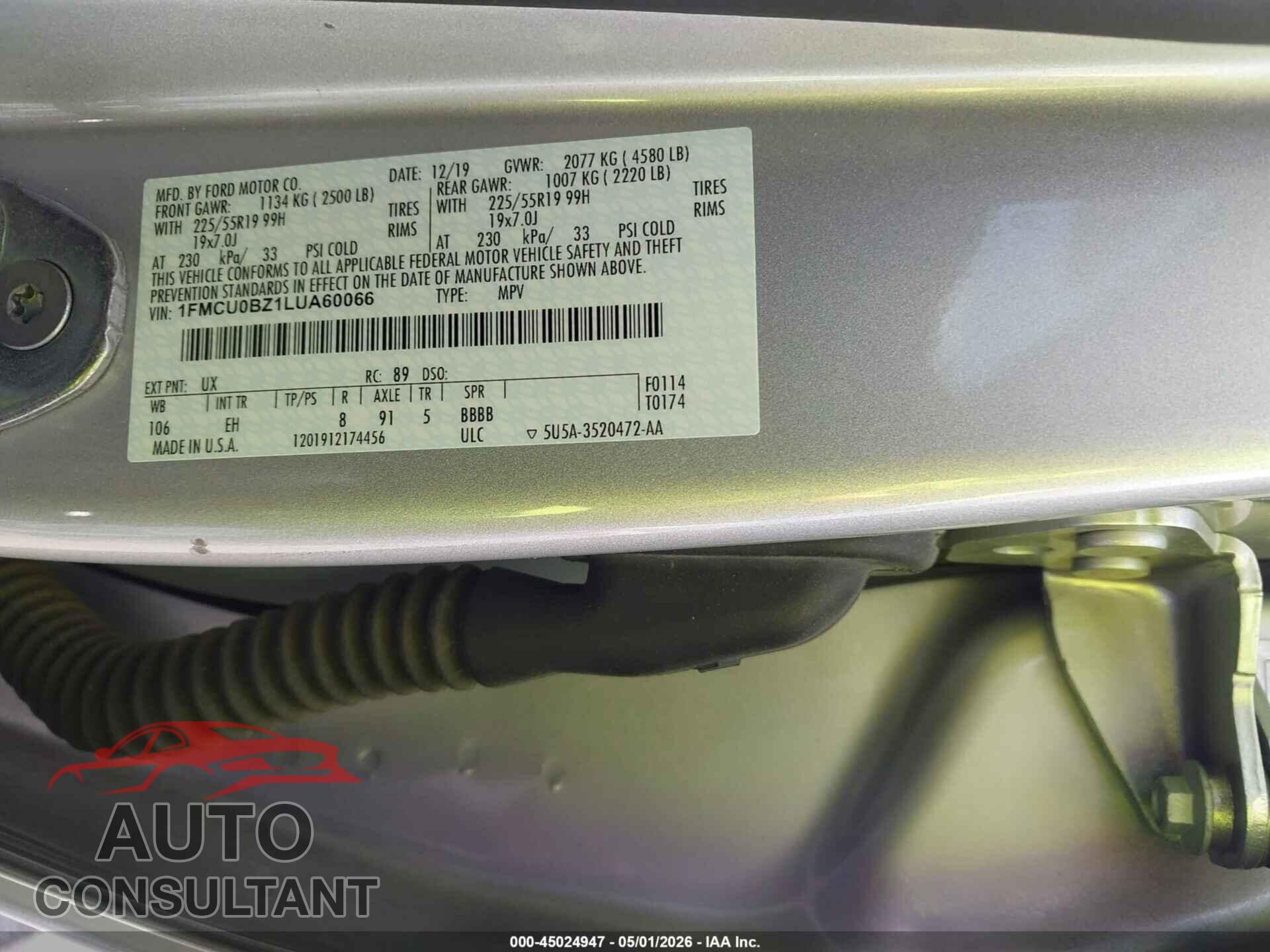 FORD ESCAPE 2020 - 1FMCU0BZ1LUA60066