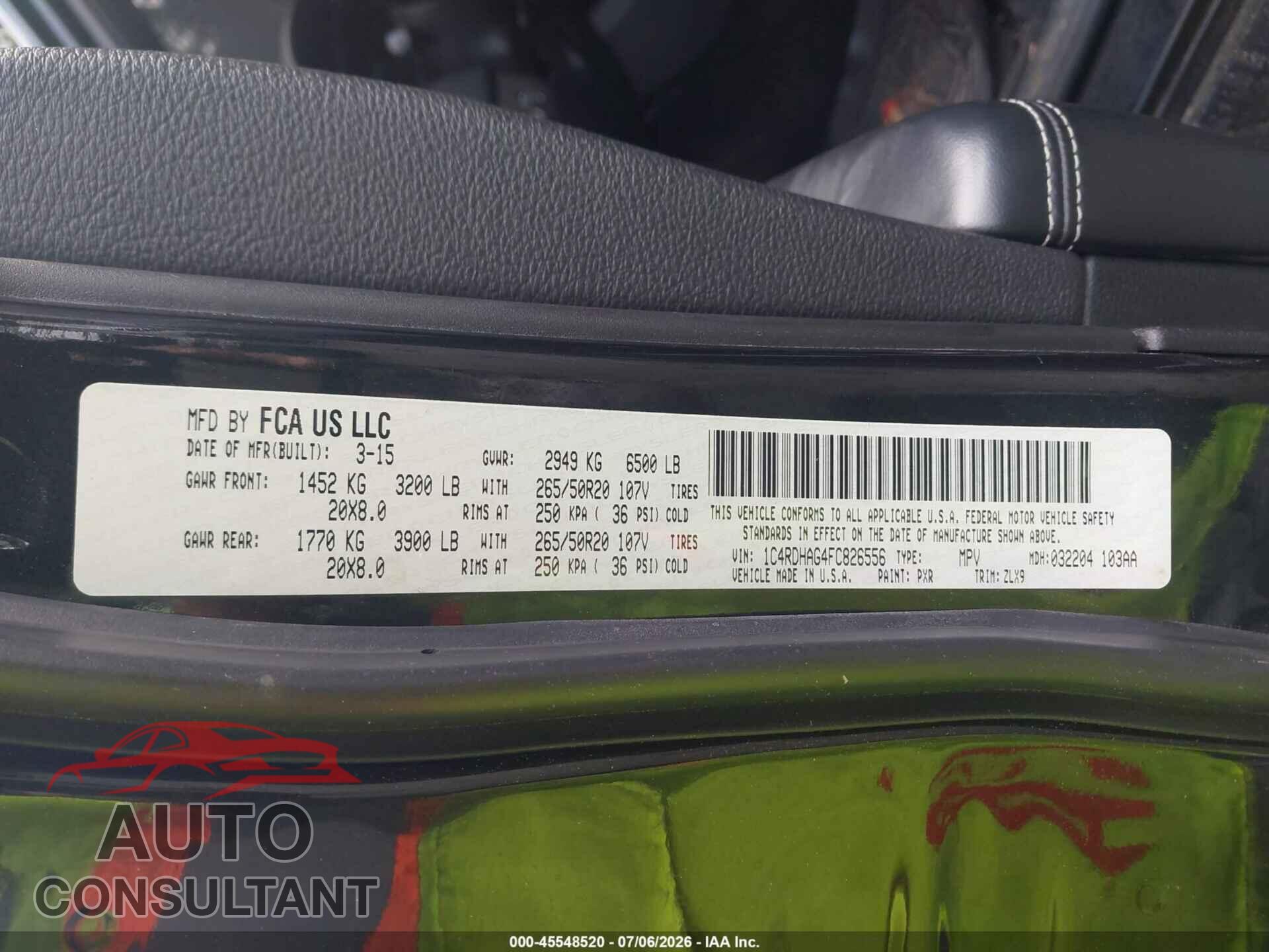 DODGE DURANGO 2015 - 1C4RDHAG4FC826556