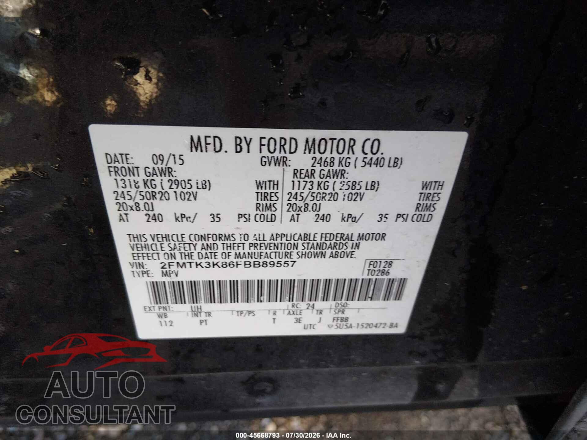 FORD EDGE 2015 - 2FMTK3K86FBB89557
