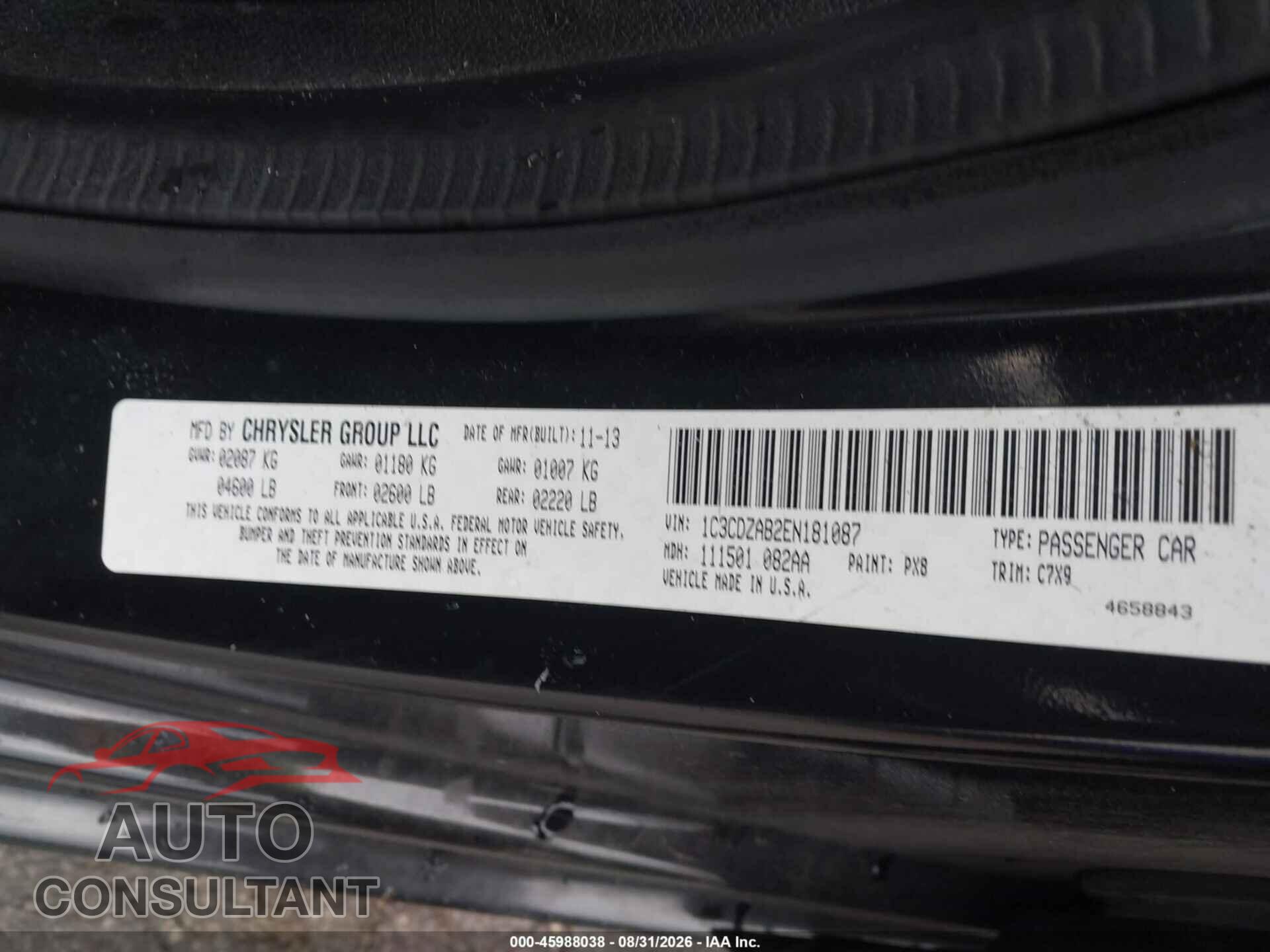 DODGE AVENGER 2014 - 1C3CDZAB2EN181087