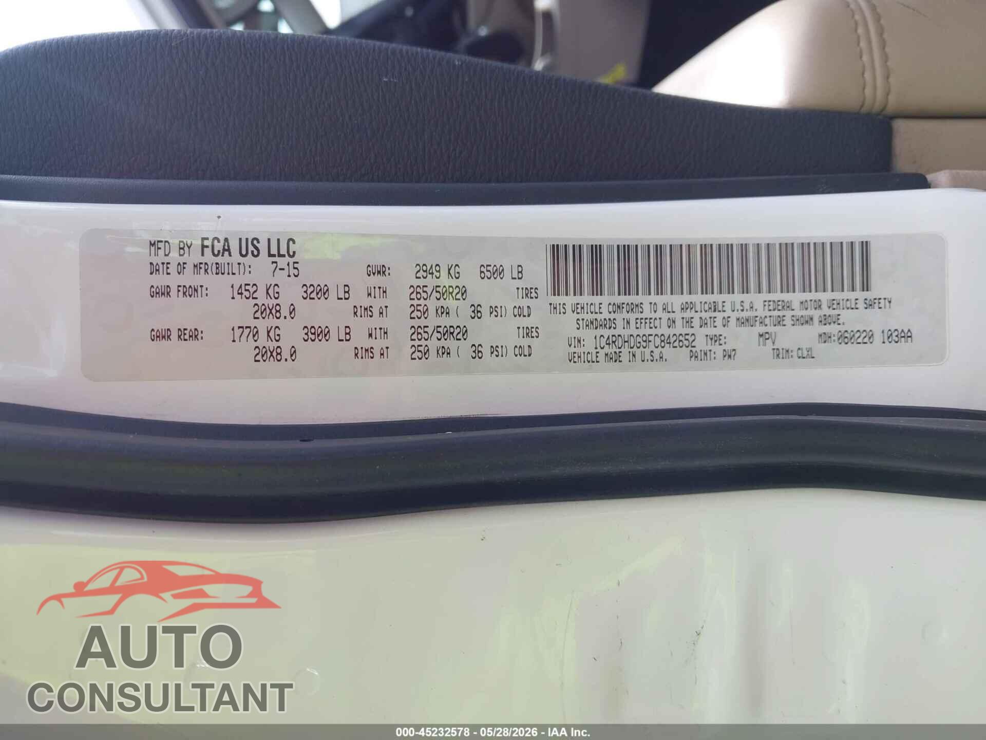 DODGE DURANGO 2015 - 1C4RDHDG9FC842652