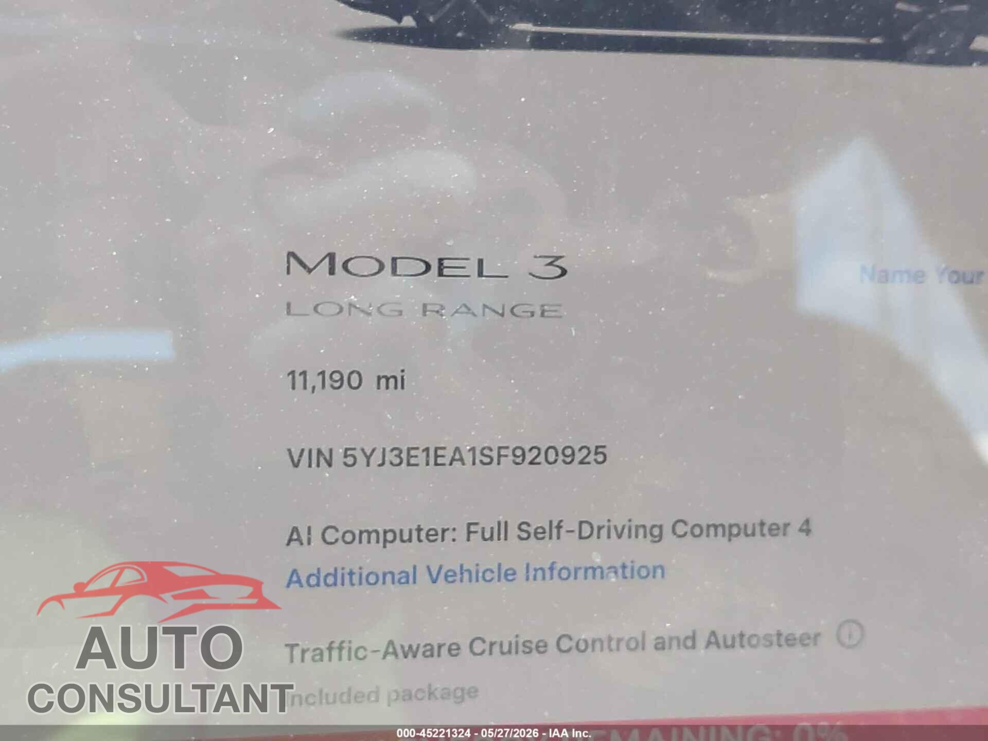 TESLA MODEL 3 2025 - 5YJ3E1EA1SF920925